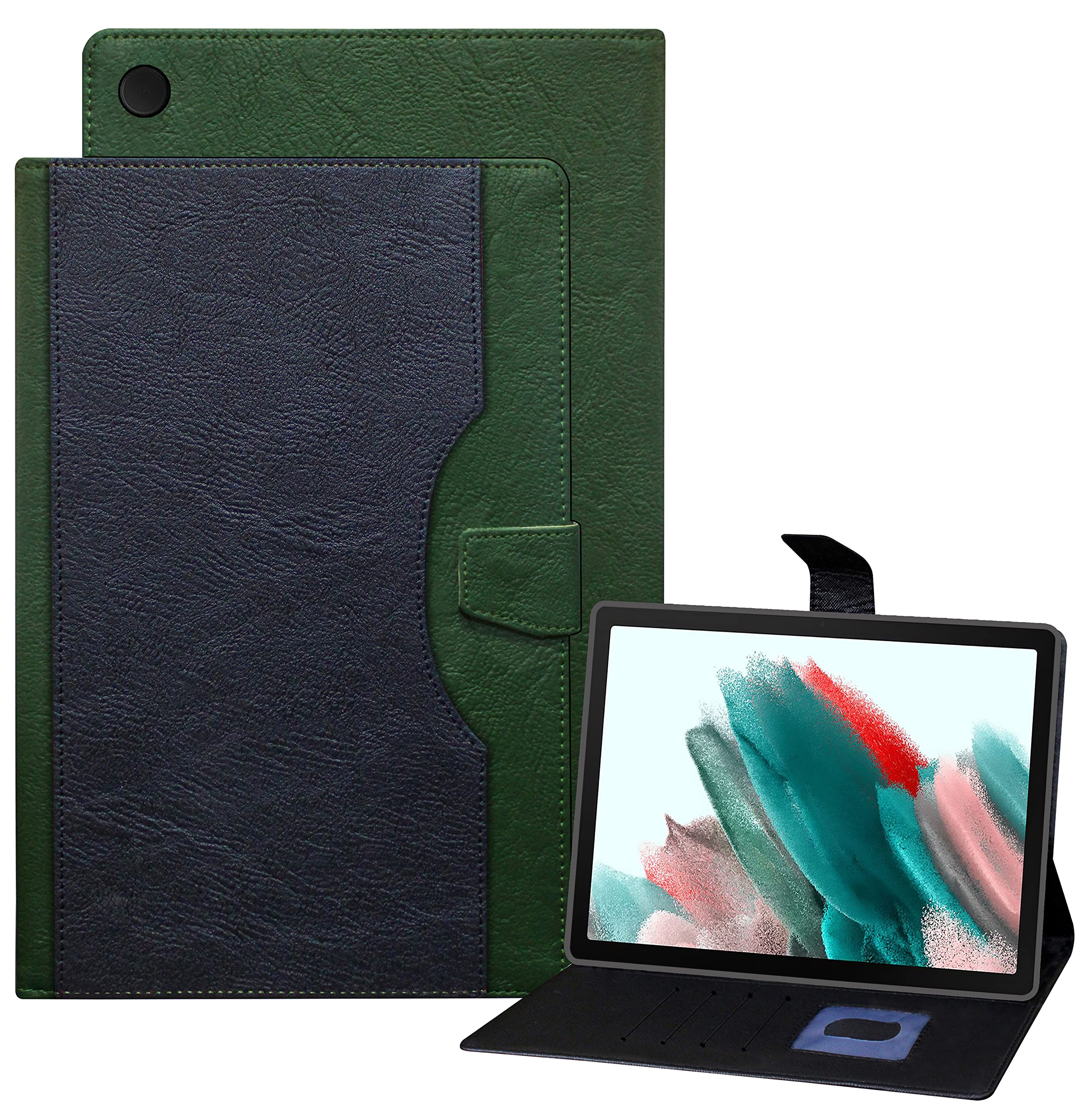 TGK Dual Color Multi-Angle Viewing Smart Stand Leather Back Flip Stand Case Cover for Samsung Galaxy Tab A8 10.5 inch (Dual_Color_Wallet_Flip_Black_Green) (B09X387MM3) Amazon Price History, Amazon Price Tracker