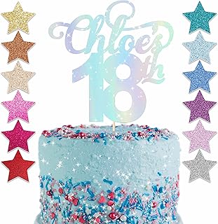 Custom Glitter Cake Topper, Personalised Cake Topper, Any Words Cake Topper, Any Age & Name, Glitter Topper, 22 different colours (Rainbow Mirror, Glitter)