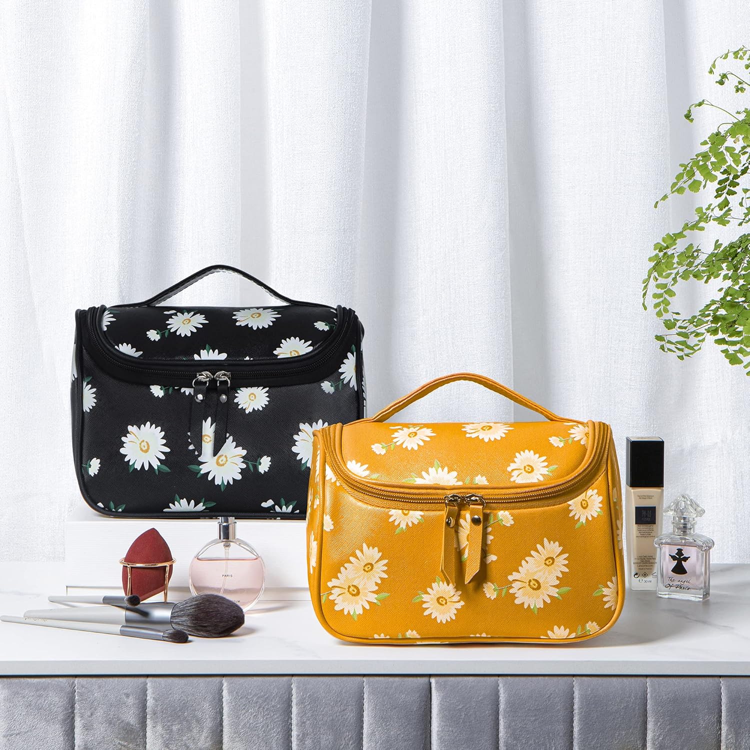 NUFR Cosmetic Bag, Large Makeup Bag Organizer Zipper Pouch for Makeup Brushes and Travel Accessories,Waterproof Toiletry Jewelry Digital Bag,Best Gifts for Mom Grandma Women and Girls (yellow) : Beauty & Personal Care