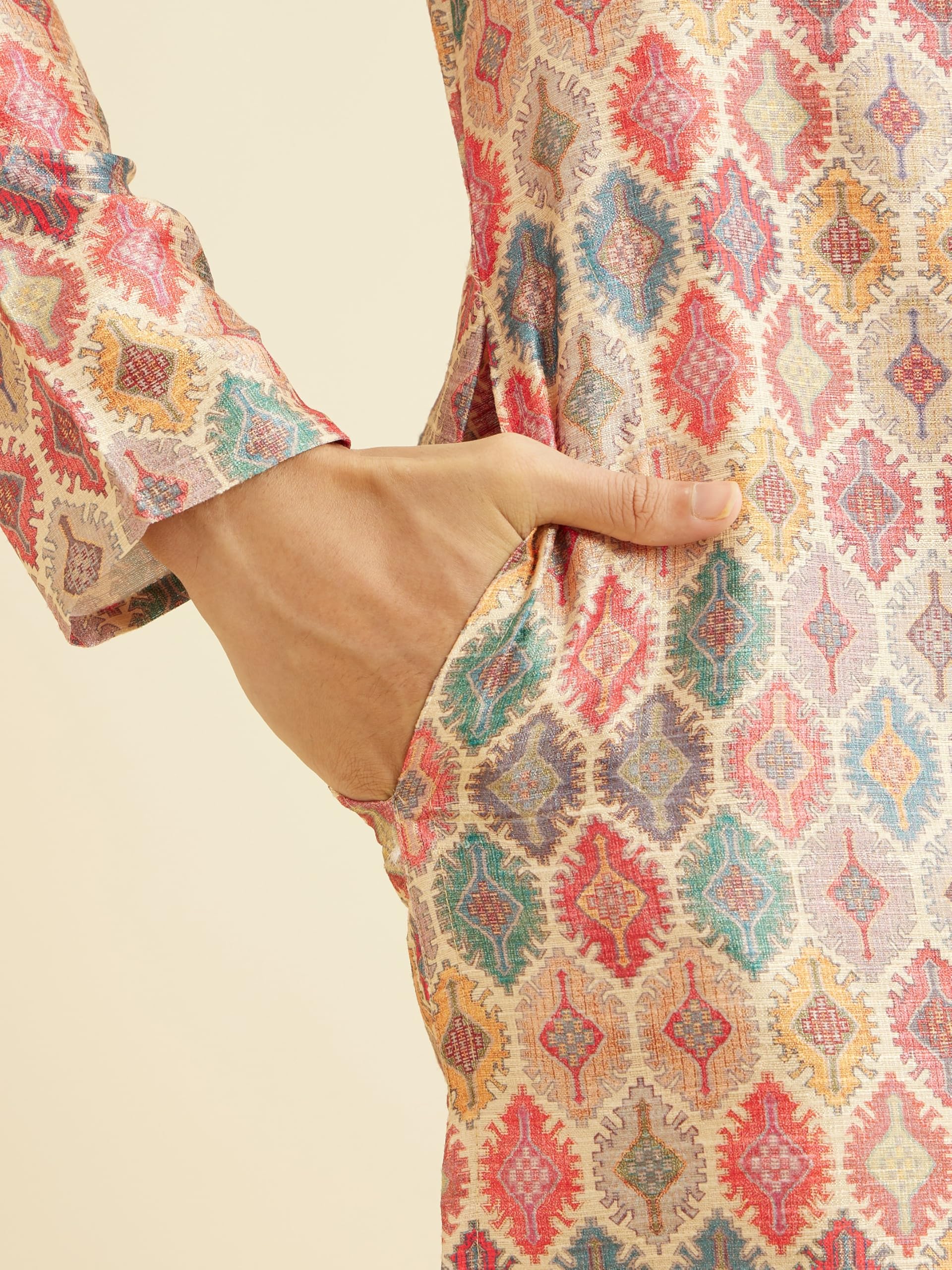 Manyavar Kurta 2-częściowy zestaw piżamowy dla mężczyzn, sztuczny jedwab, z nadrukiem, 2-częściowy
