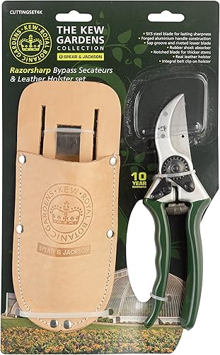 Spear & Jackson Juego de tijeras de podar y funda de cuero Kew Bypass