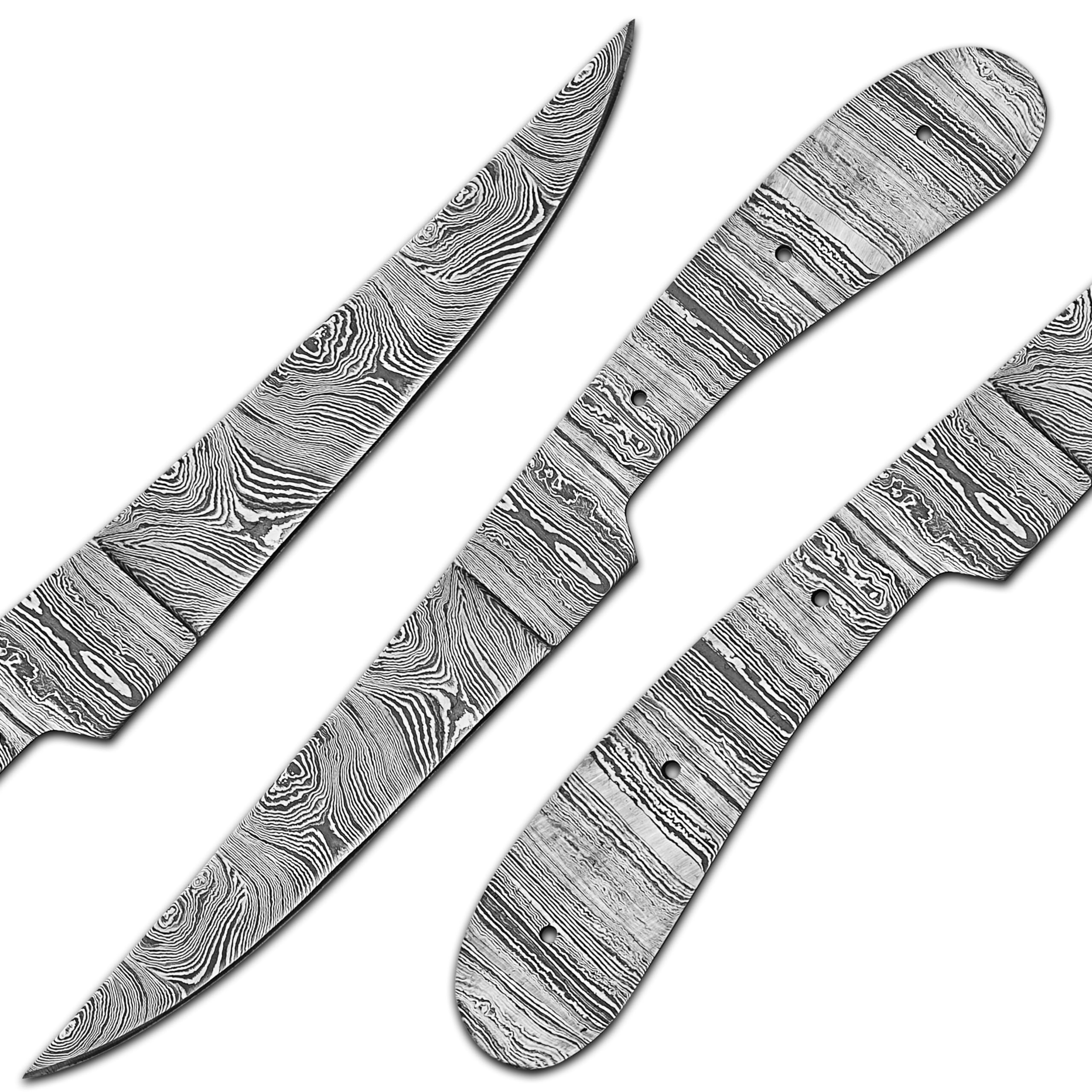 AMJ Crafts Damascus Steel Fillet Knife Kit, 10 Inches Overall, Fixed Blade, DIY Knifemaking Supplies. Kitchen knife, Fish Fillet Blank Blade, large, AMJ-Fillet-01