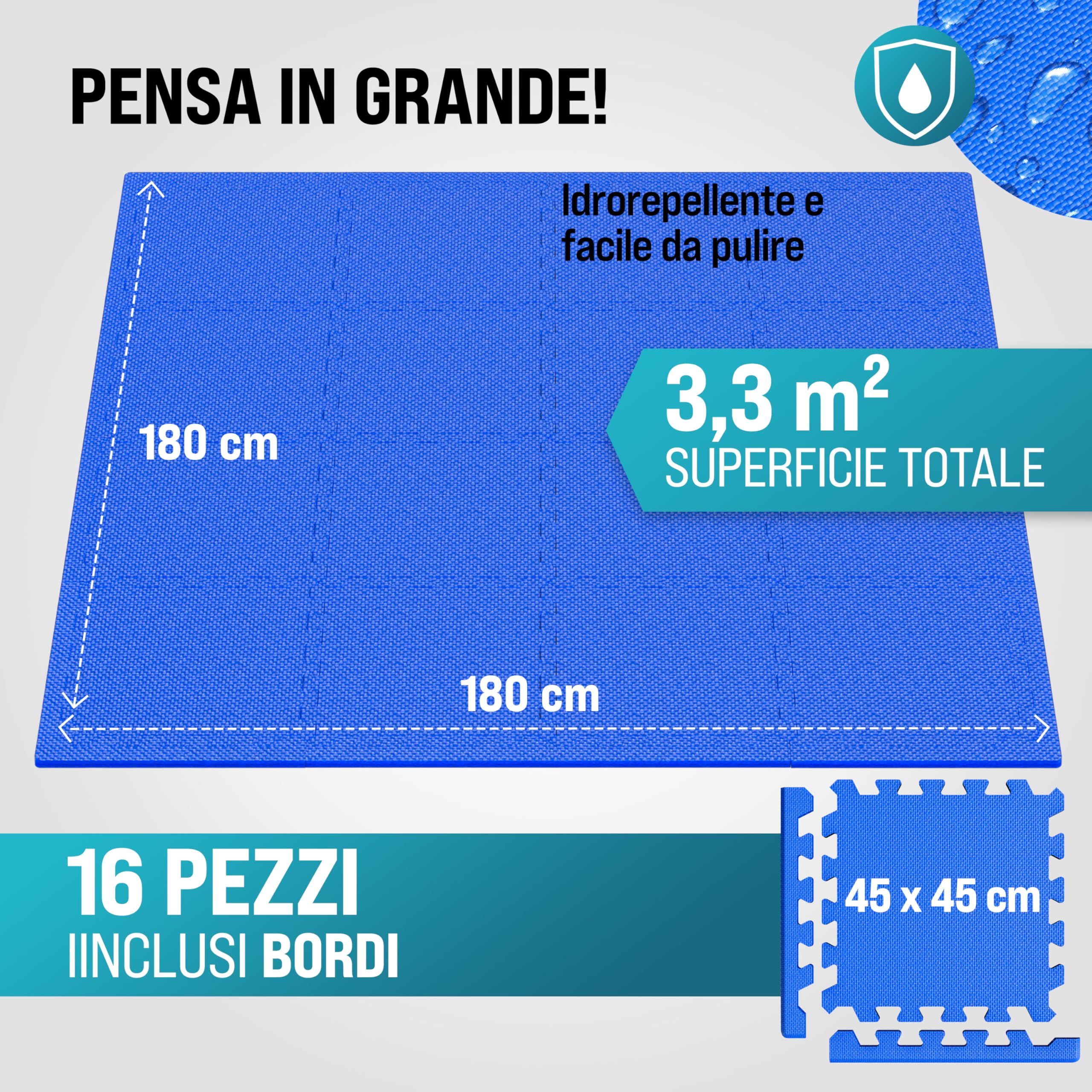 MONZANA Tappetino Fitness Tappeto da Ginnastica a Puzzle 16 Pezzi 180x180cm 3,24m² Sistema ad Incastro Palestra Protezione Pavimento in Gomma EVA Tappetini Sport Yoga Allenamento