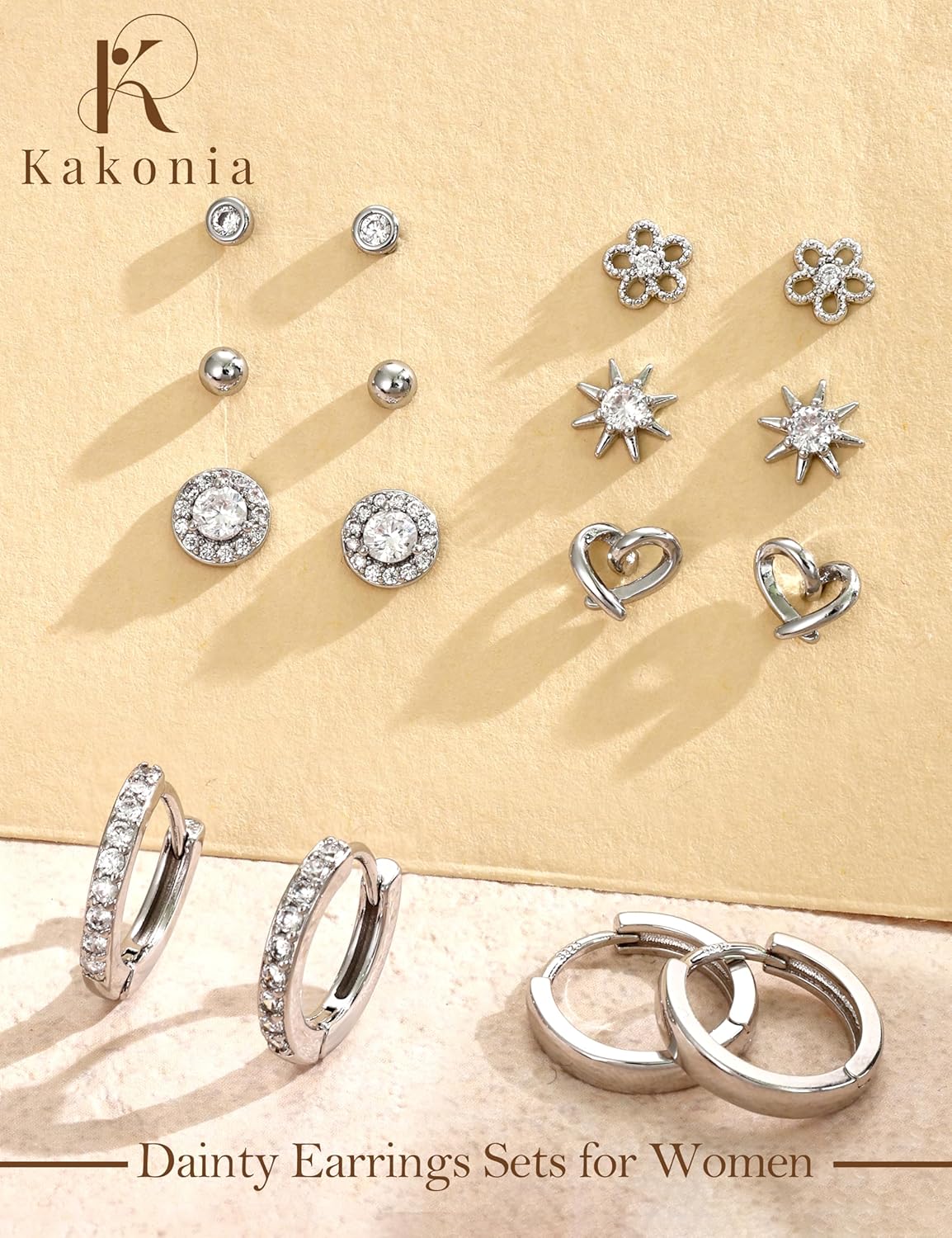 Kakonia 925 Sterling Silver Post Small Stud Hoop Earrings for Women Trendy 14k Gold Plated Hypoallergenic Stud Huggie Earrings Stack Cartilage Earring Sets for Multiple Piercing - Image 8