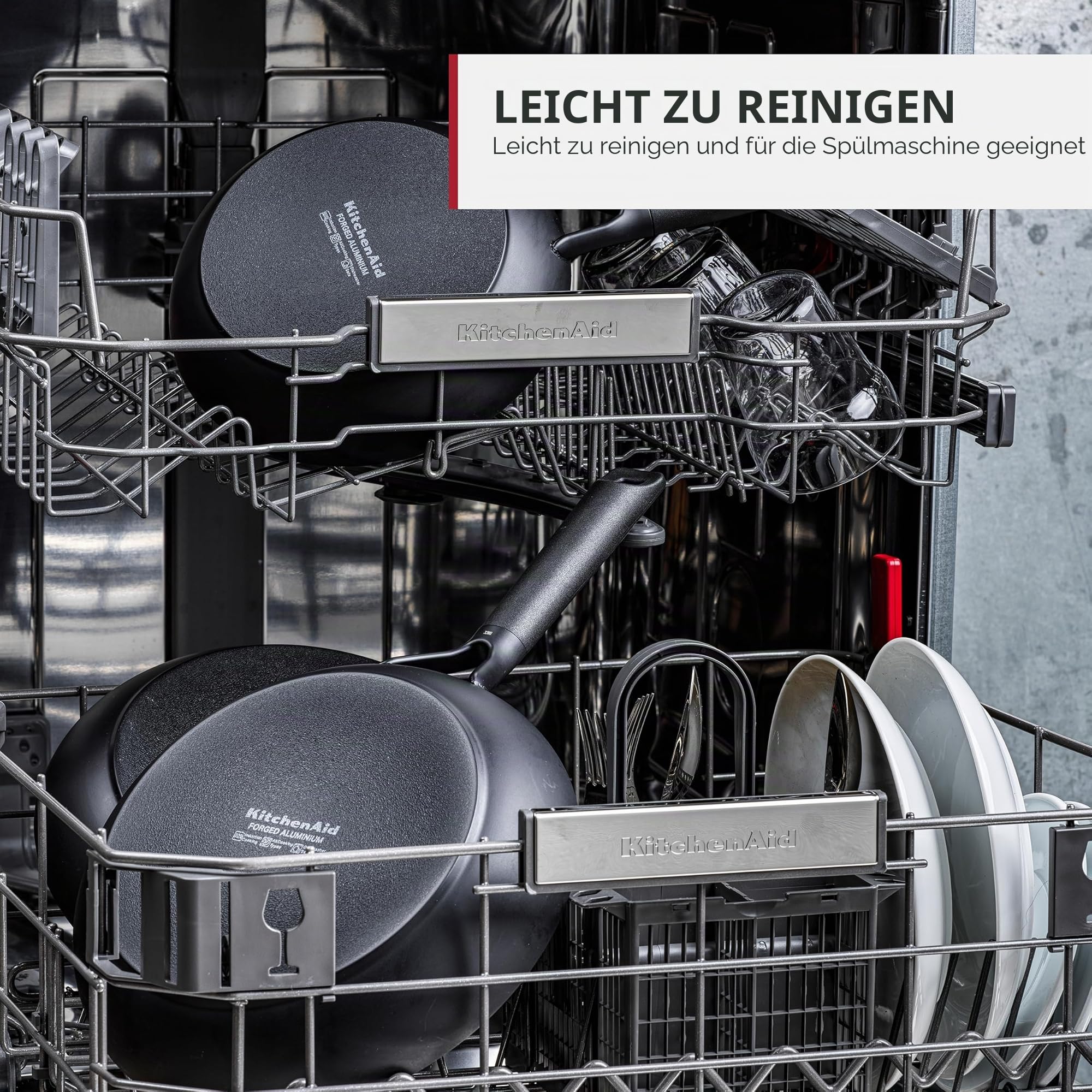 KitchenAid Pfannenset induktion I Classic Frying Pan Set I Pfannen-Set 20/24/28 cm I Hart Anodisiert, PFAS-freie Gesunde Keramische Antihaftbeschichtung, Ofen- und Spülmaschinenfest I Schwarz
