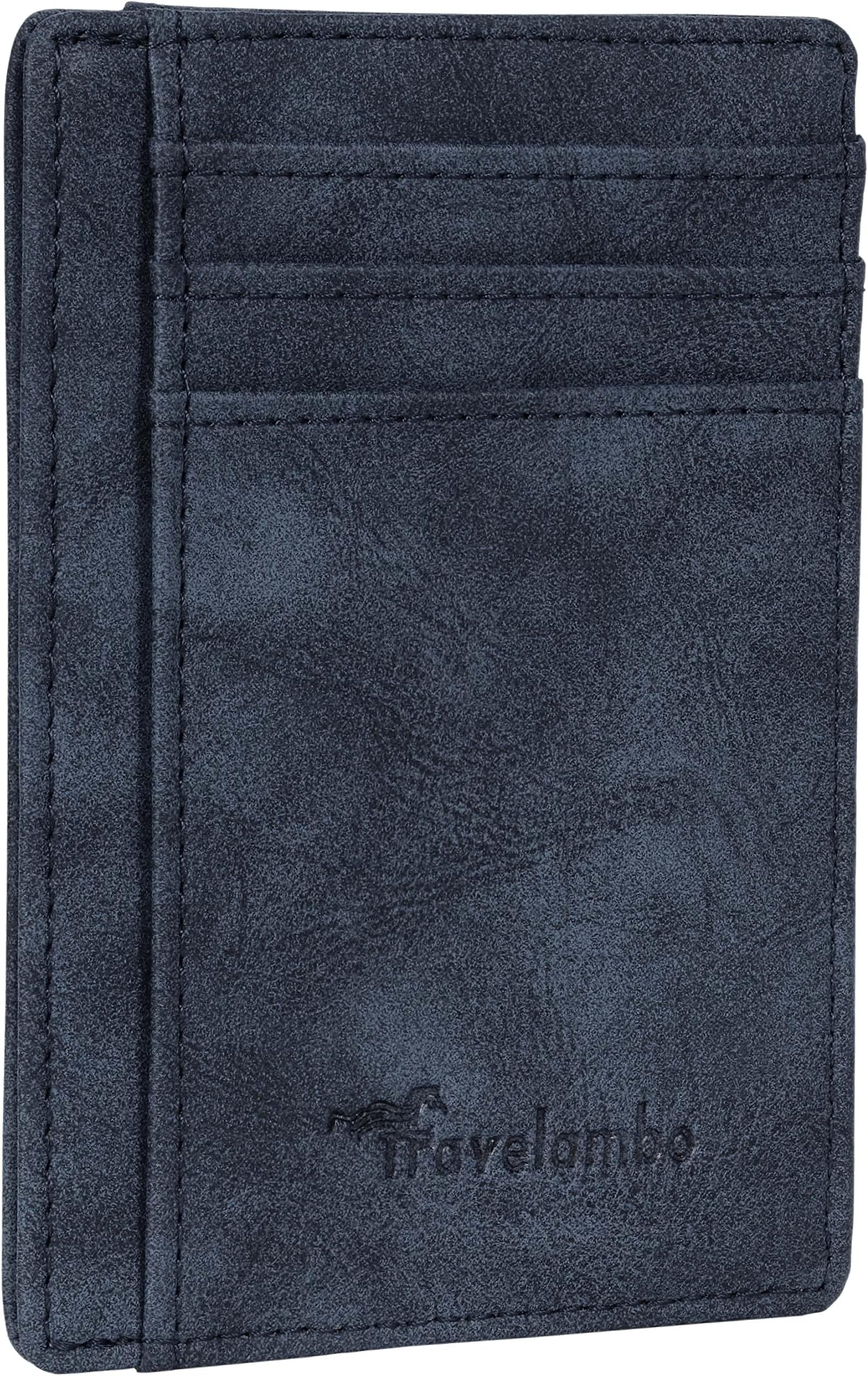 Travelambo Slim Wallet Front Pocket Minimalist Leather RFID Blocking Medium Size