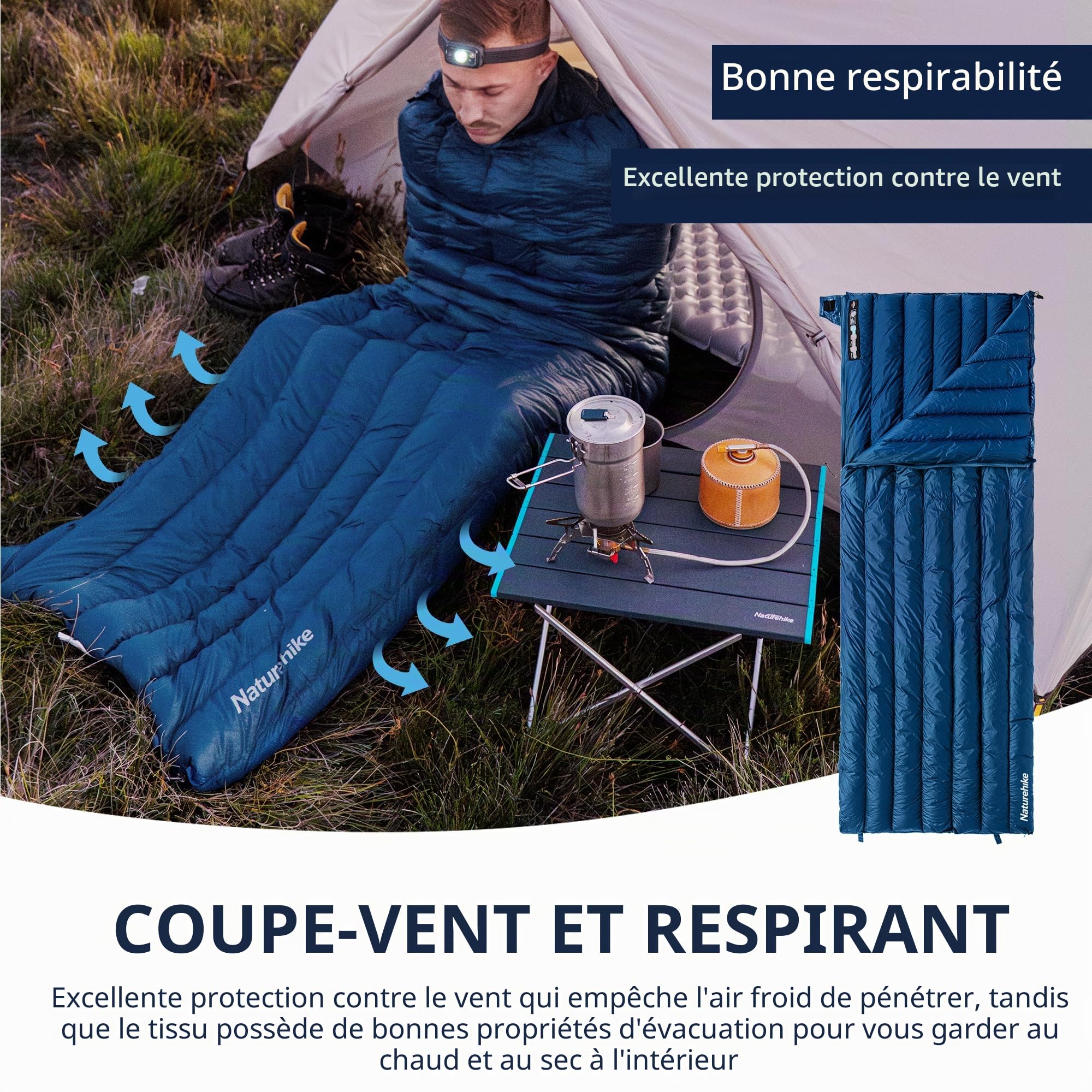 Naturehike Ultralight Down Sac de Couchage en Duvet d'oie Adulte Portable Sac de Couchage épais Imperméable Rectangulaire Sac de Couchage Camping Randonnée Alpinisme Voyage
