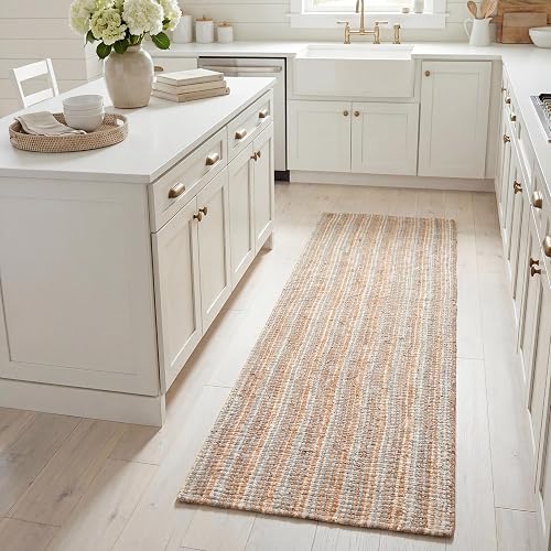 SAFAVIEH Natural Fiber Collection Runner Rug - 2'6" x 14', Grey & Natural Brown, Handmade Jute, Farmhouse Style, Chunky Textured Thick Pile (NF447K)