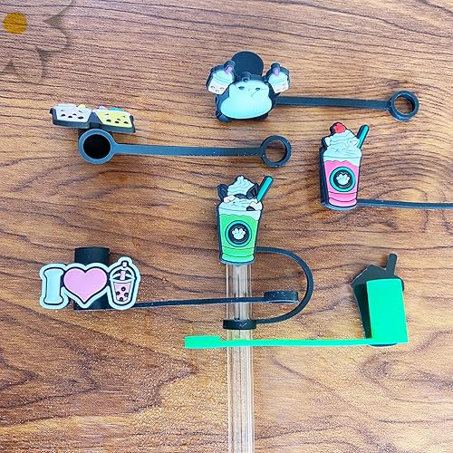 Miniatura 5 de 6 tapas de popote de bebida para taza de café y taza de vidrio, cubierta de popote de silicona compatible con taza de bebida fría de 0.276-0.354 in,