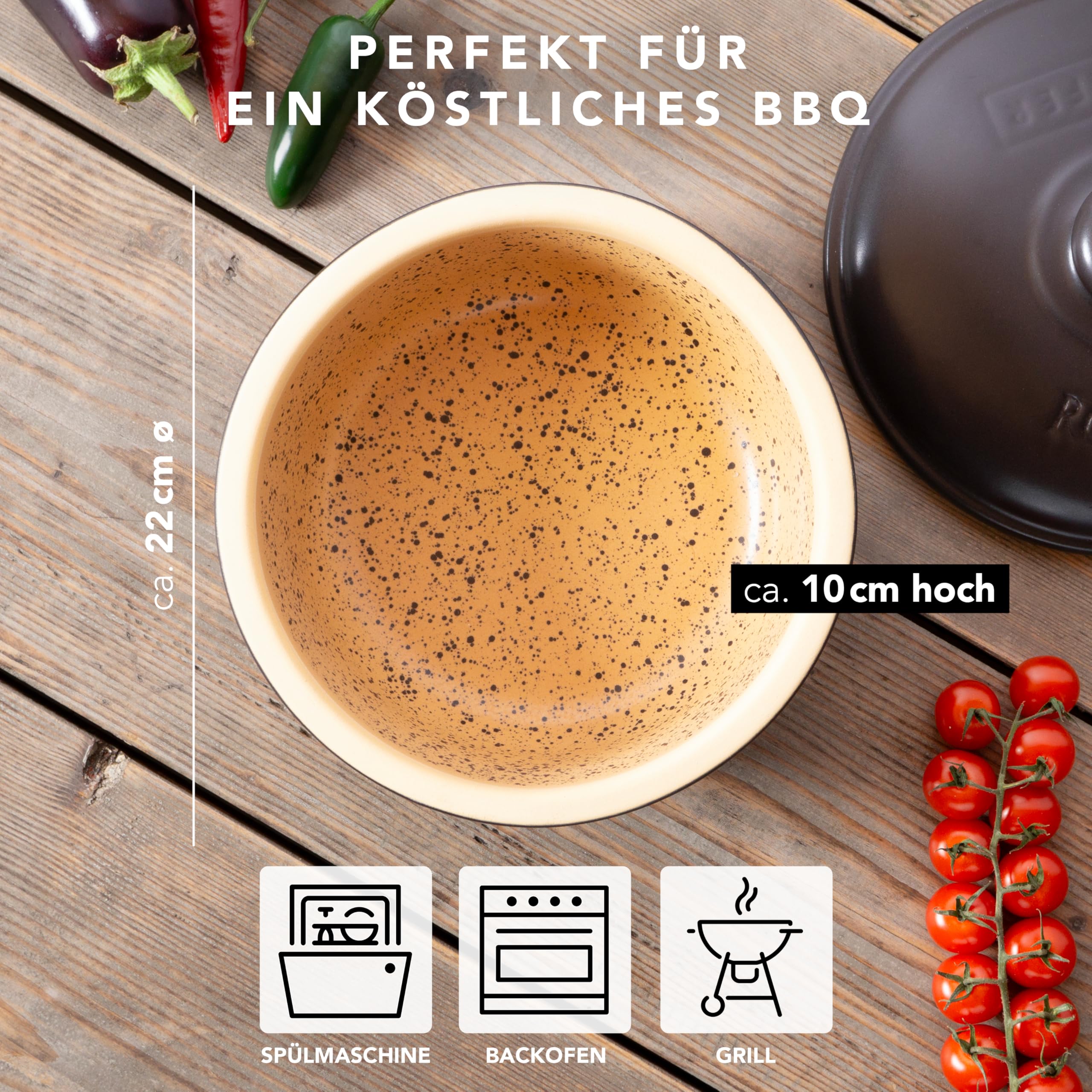 Römertopf BBQ Schmortopf 2 L Naturton Ø 23,2 cm für Grill und Ofen