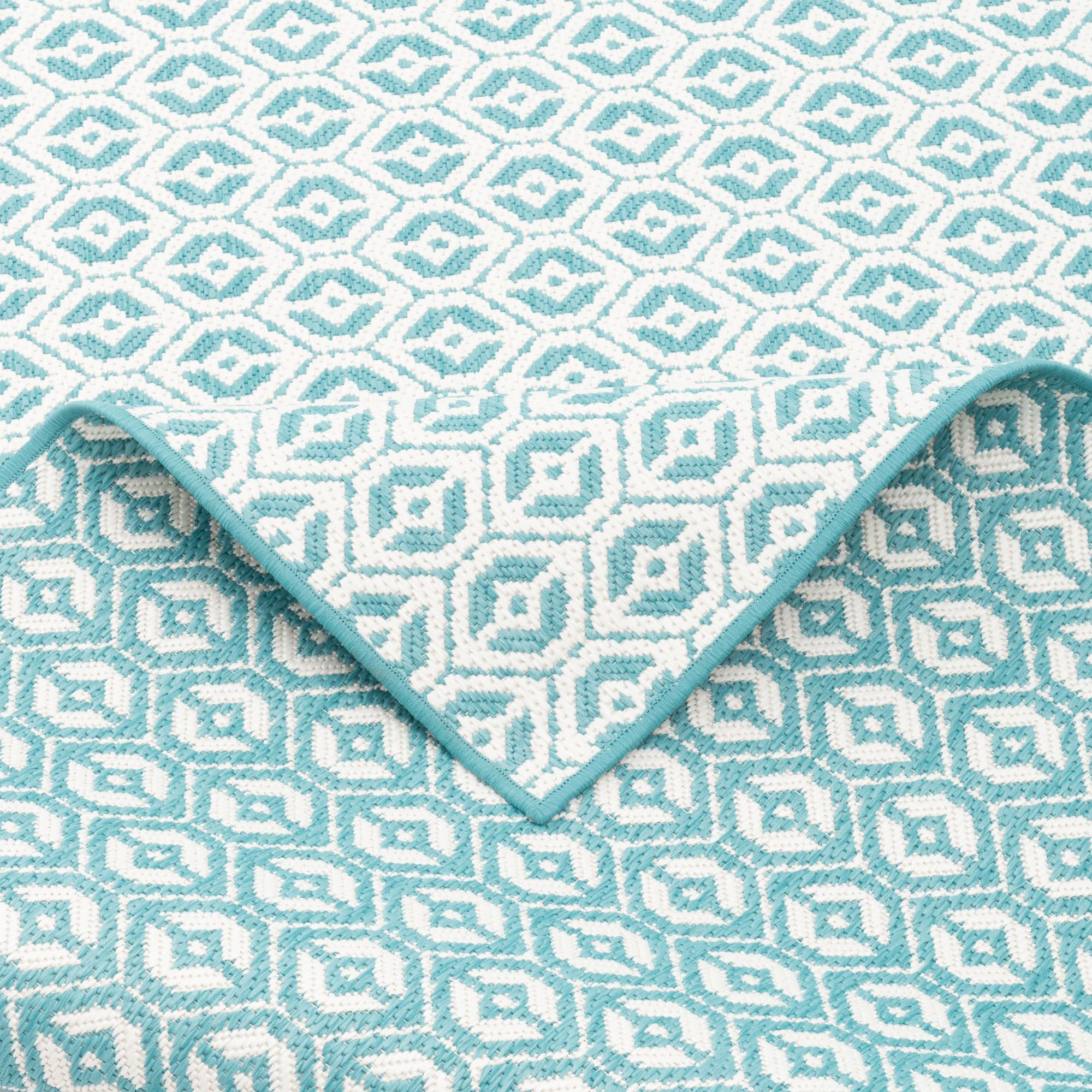 Snapstyle Tapis de Couloir intérieur-extérieur réversible Cape Cod Turquoise, Résistant aux UV, Imperméable, Facile à Entretenir, Résistant, Idéal pour terrasse, Balcon, Couloir