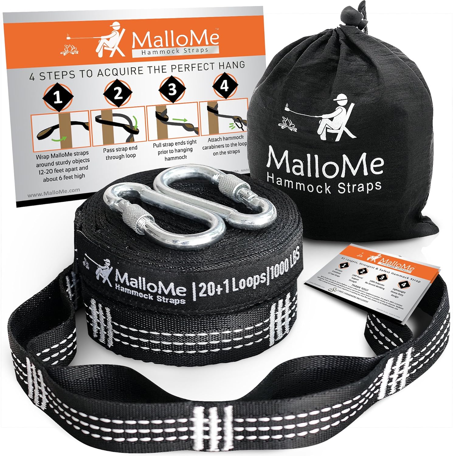 MalloMe XL Hammock Straps for Trees - Hammock Tree Straps Set 2000+ LBS Heavy Duty 40 Loops