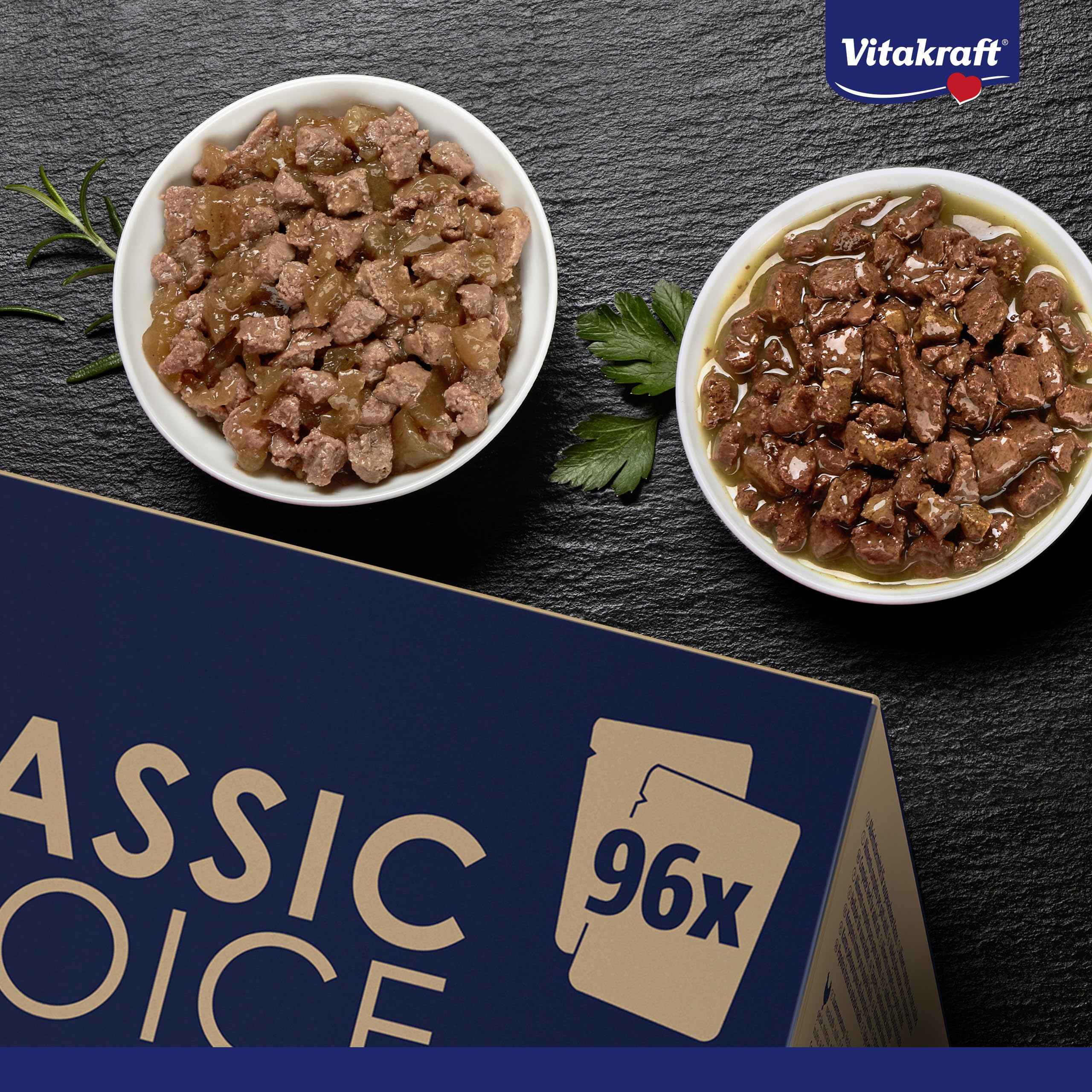 Vitakraft Poésie Classique, formato pack, comida húmeda para gatos, en salsa, con pollo, con pavo, con ternera, con salmón, sin azúcar añadido ni cereales (1 envase de 96x 85g)