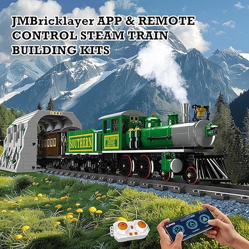 Miniatura 2 de JMBricklayer Juego de tren modelo para adultos 51110, locomotora de vapor Express City Train Kit de construcción, juguetes de tren RC con túnel y