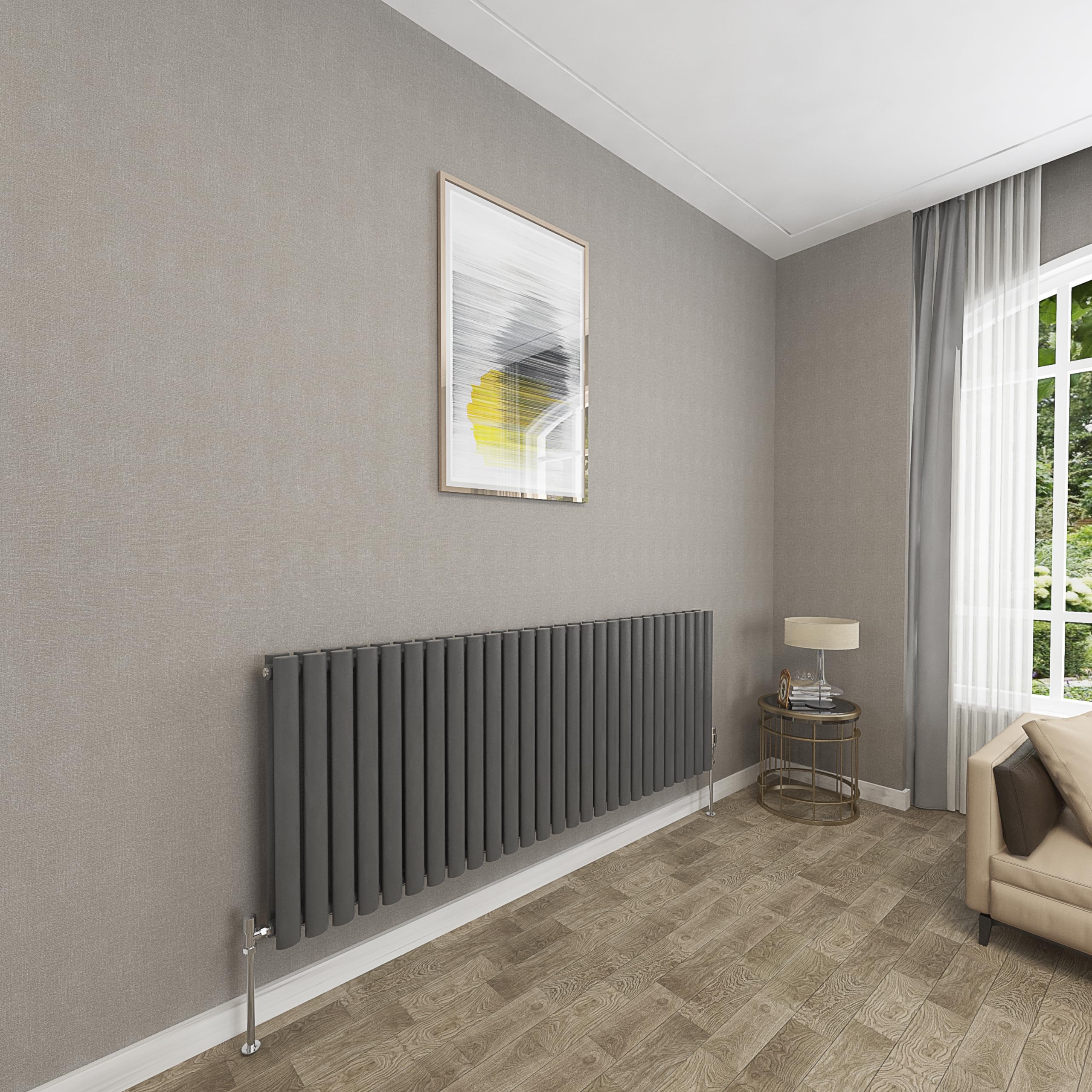 Sky bathroom | 600x1593mm - Modern Anthracite Horizontal Double Panel Oval Column Radiator Central Heating Designer Radiator