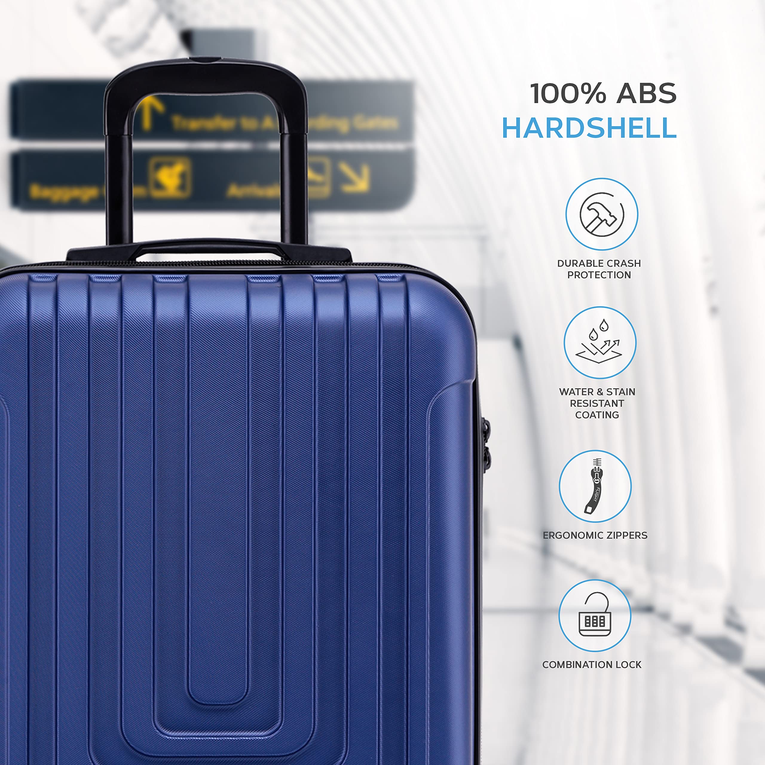 Flight Knight Premium Set of 2 Lightweight Cabin Suitcase - 8 Spinner Wheels - Built-in TSA Lock & USB Port - Luggage Approved for Over 100 Airlines Including Ryanair Priority - 55x40x20cm