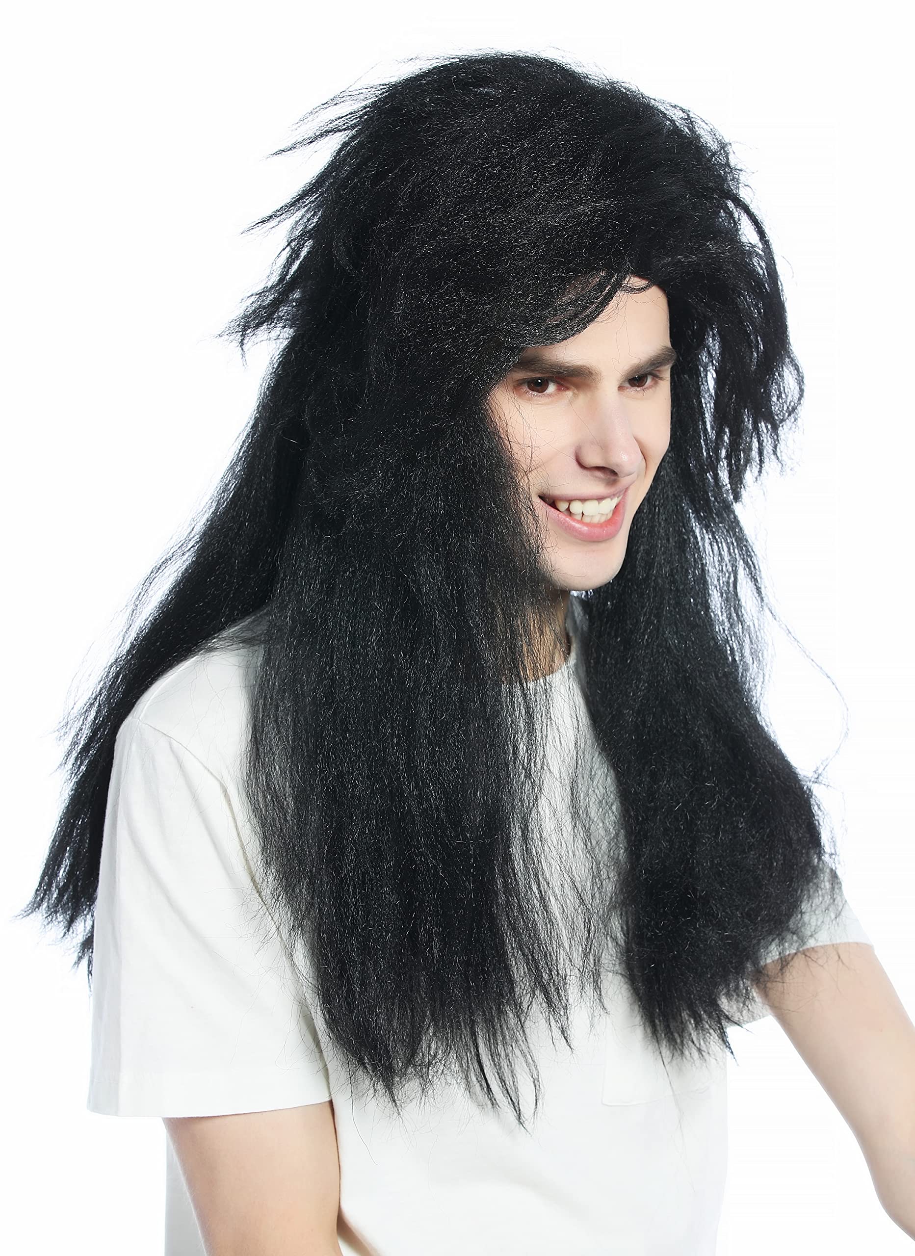 WIG ME UP - CW-019-P103 Perruque carnaval années 80 métal hardrock heavy métal goth crinière noir
