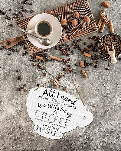 Miniatura 3 de Letreros de madera con texto en inglés All I Need Today Is a Little Bit of Coffee and a Whole Lot of Jesus, placa para colgar en la pared, para