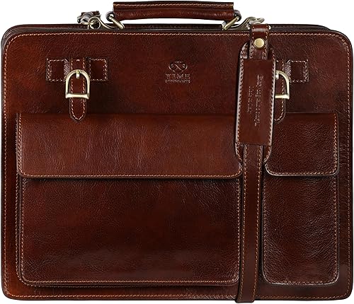 Maletín de piel para ordenador portátil Bolsa italiana de grano completo para el hombro para el trabajo de negocios unisex resistencia al tiempo