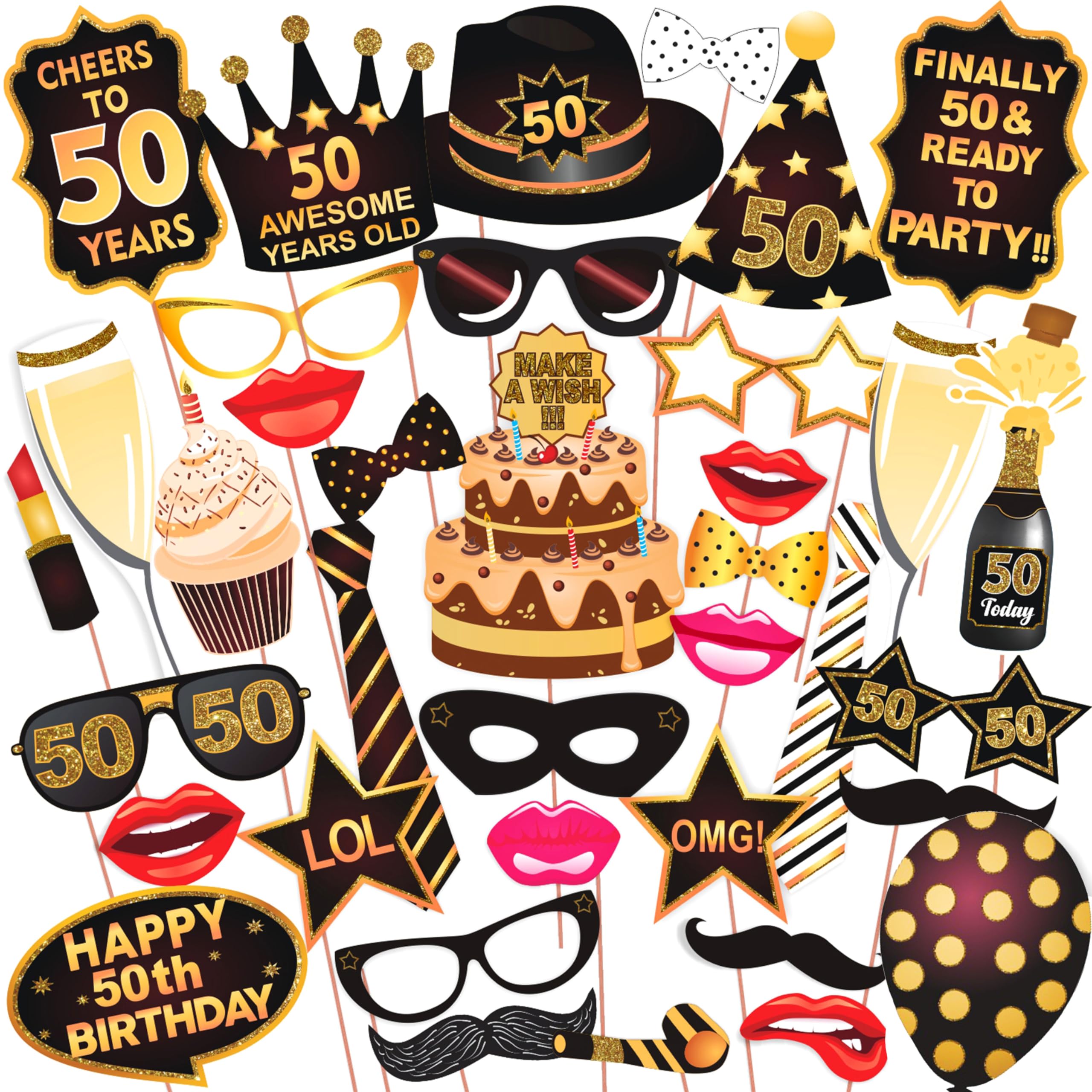 Wobbox 50th Birthday Photo Booth Party Props Brown & Golden Glitter, Birthday Party Decoration, Birthday Party Item (B08Z1T35PM) Amazon Price History, Amazon Price Tracker