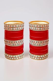 Lucky Jewellery Bridal Bangle Set Dhanteras/Diwali/Bhai Dooj Collection Red Designer Chura Wedding Punjabi Choora Fashion Jewellery Chuda Set (871-M1C1-NIDHI-R)
