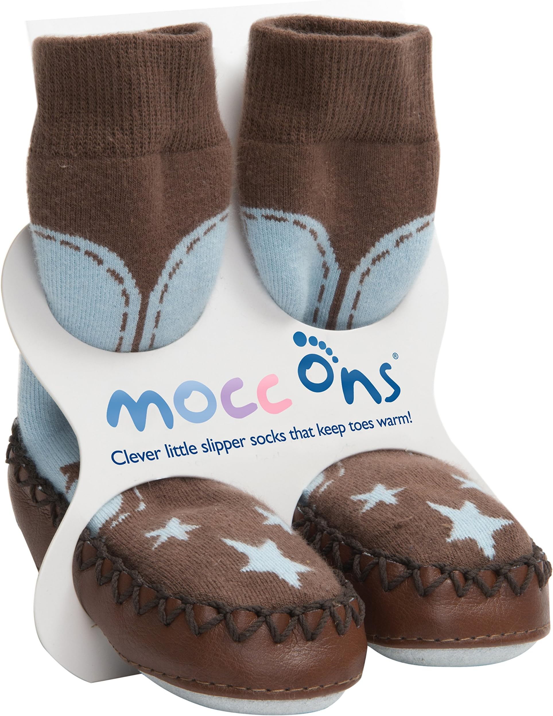 Mocc Ons Cute Moccasin Style Slipper Socks - 24-36 Months, Blue Cowboy, (2-3 Years)