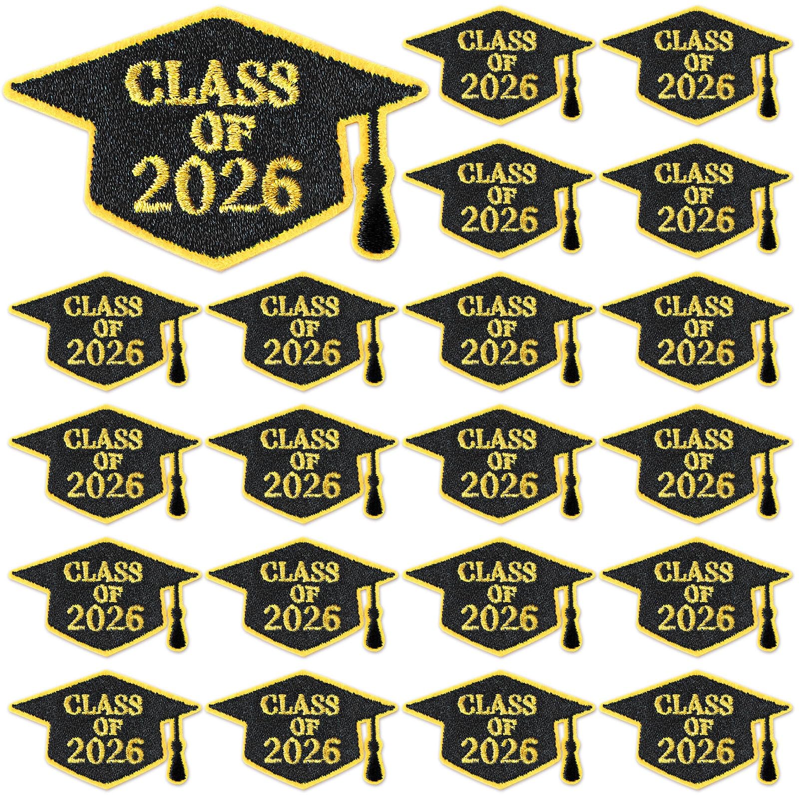 30pcs Graduation Iron on Patches Graduation Cap Souvenir Embroidered Sew Applique Repair Patch Congrats 2025 Graduation for High College Teacher Student Clothing Dress Backpack Hat Decorations