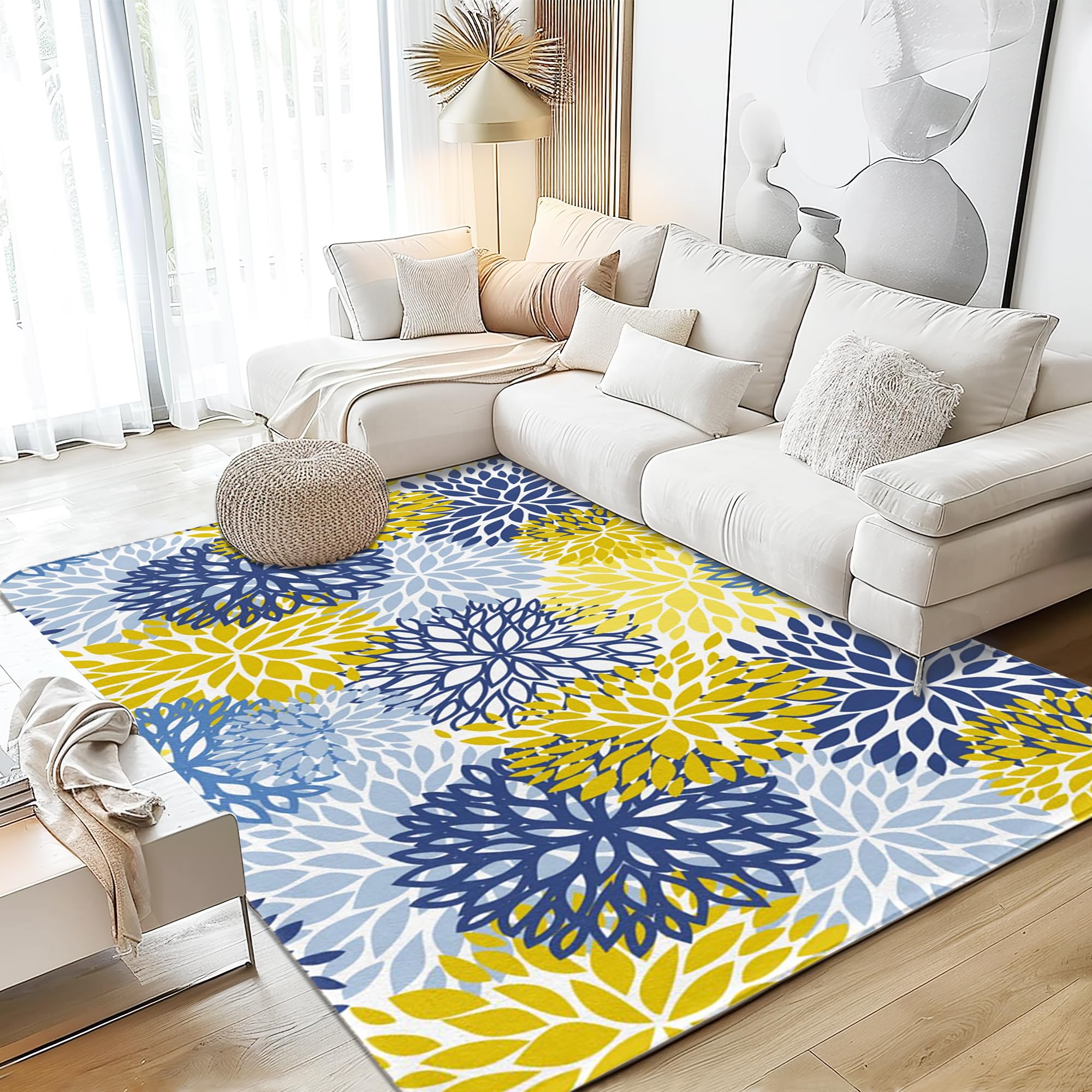 Amazon.com: Area Rugs Blue Yellow and Navy Modern Neutral Large Carpet ...