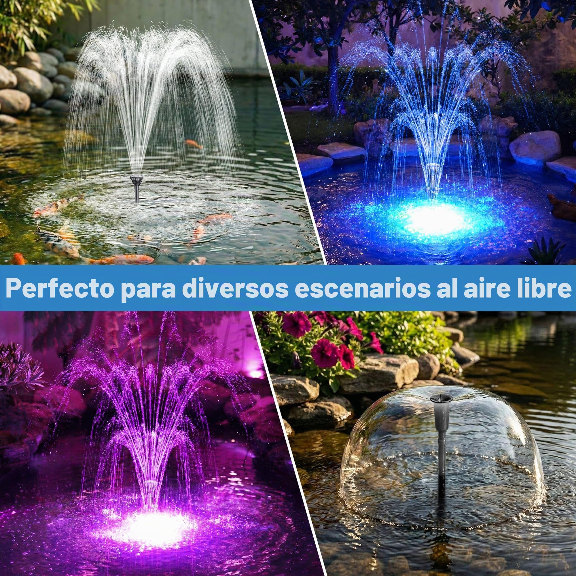 Biling Fuente flotante con luces LED para estanques de jardín grande, fuente de estanque con bomba de 2500 l/h, cable de 9 m con enchufe UE, juego de agua con 3 modos de fuente (resistente a las
