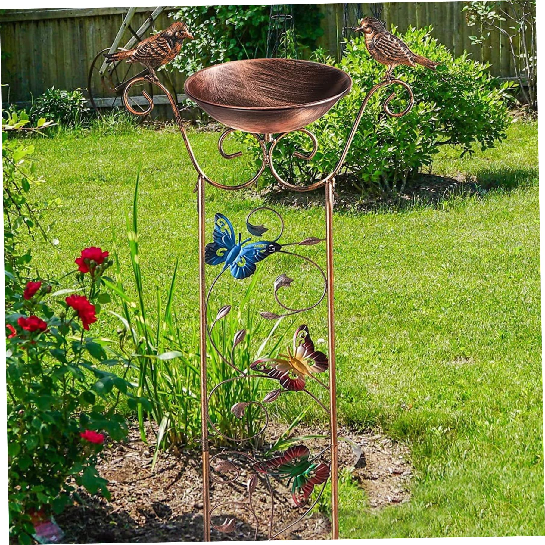 Baignoire d'oiseaux avec treillis de jardin, treillis de jardin en métal de 1 m / 40 pouces avec plateau de bains d'oiseau de 7,3 pouces, mangeoire à eau d'oiseau détachable, treillis pour les plante