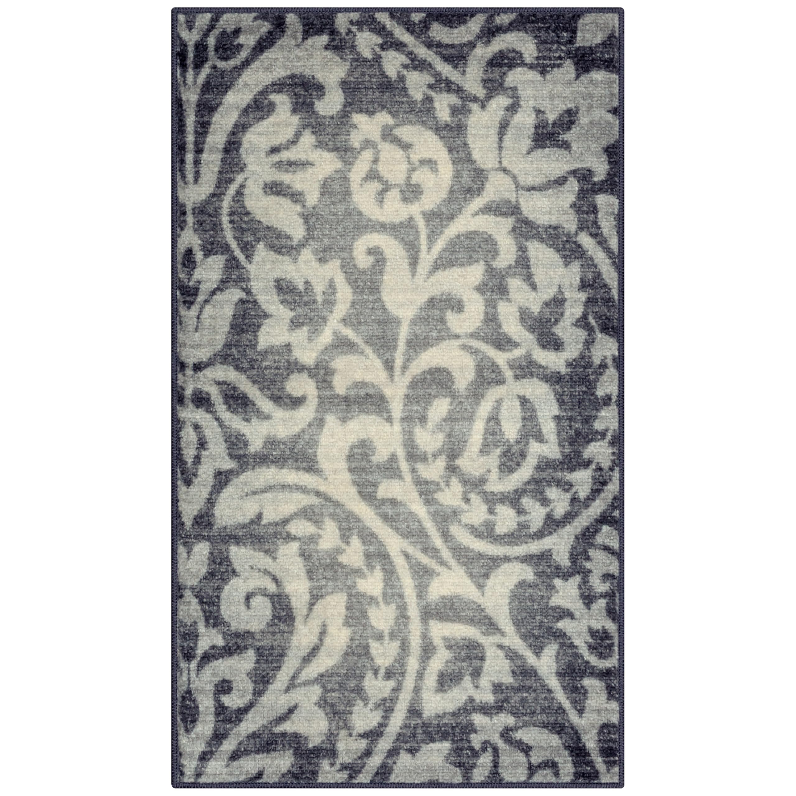 Maples Rugs Exeter Floral Area Rugs – Made in USA – Washable, Non Slip Indoor Carpet for Entryway, Foyer, Kitchen, and Bathroom, 20" x 34", Grey