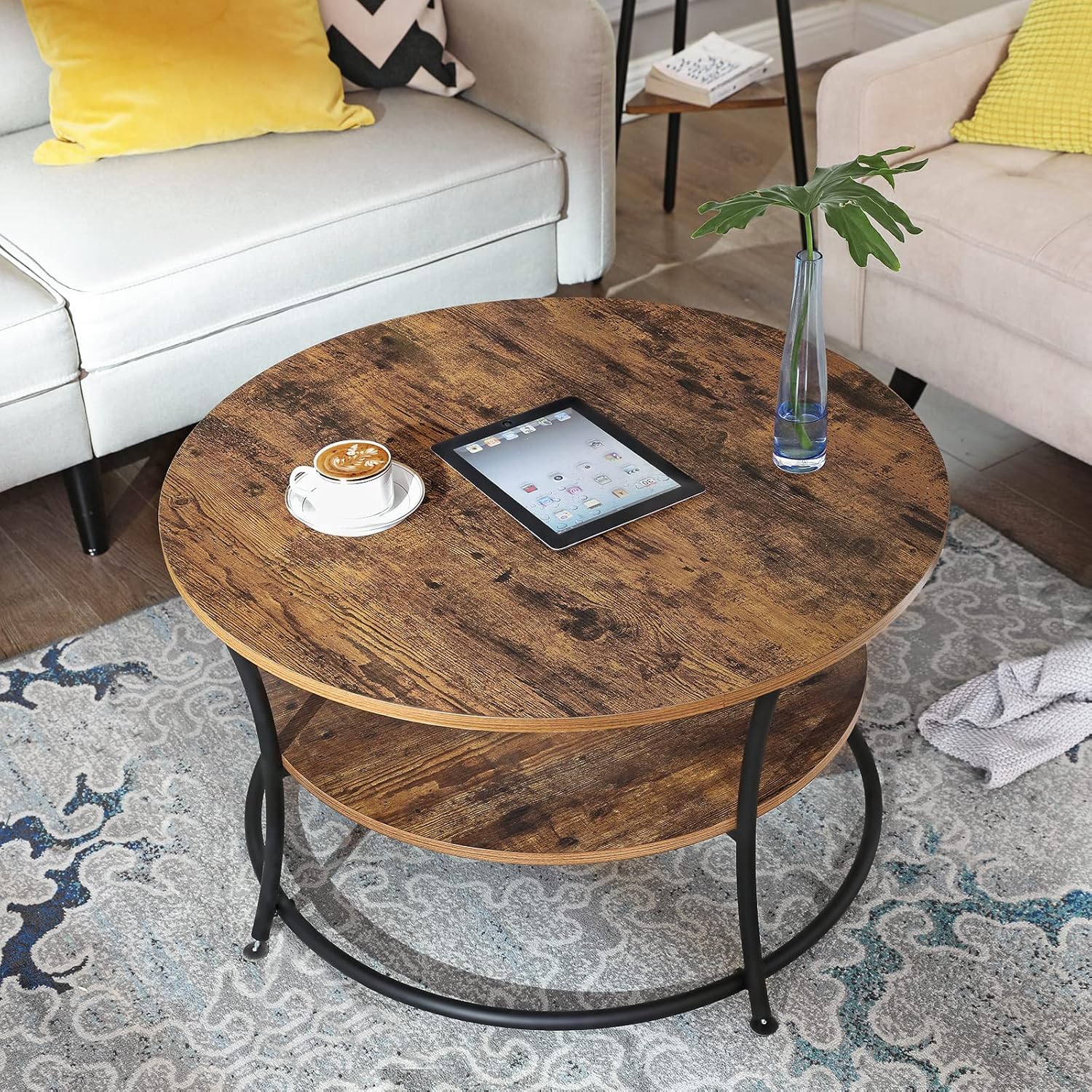 Authеntіс Crаzу Dеаlѕ VASAGLE Round Coffee Table, Cocktail Table with Storage Shelf, Easy Assembly, Metal Frame, Industrial Design, Rustic Brown ULCT80BX