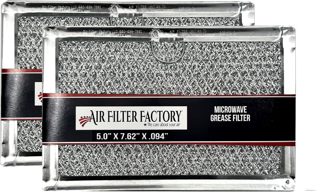 12-Layer Air Filter Factory 5" x 7.5" Pull Tab Microwave Grease Filter Replacements For Many GE, Frigidaire, Magic Chef & LG Microwave Oven Models Filter Set Of 2 (Pull Tab Long Side)