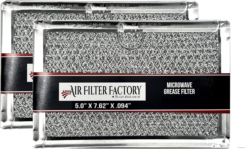 12-Layer Air Filter Factory 5" x 7.5" Pull Tab Microwave Grease Filter Replacements For Many GE, Frigidaire, Magic Chef & LG Microwave Oven Models Filter Set Of 2 (Pull Tab Long Side)