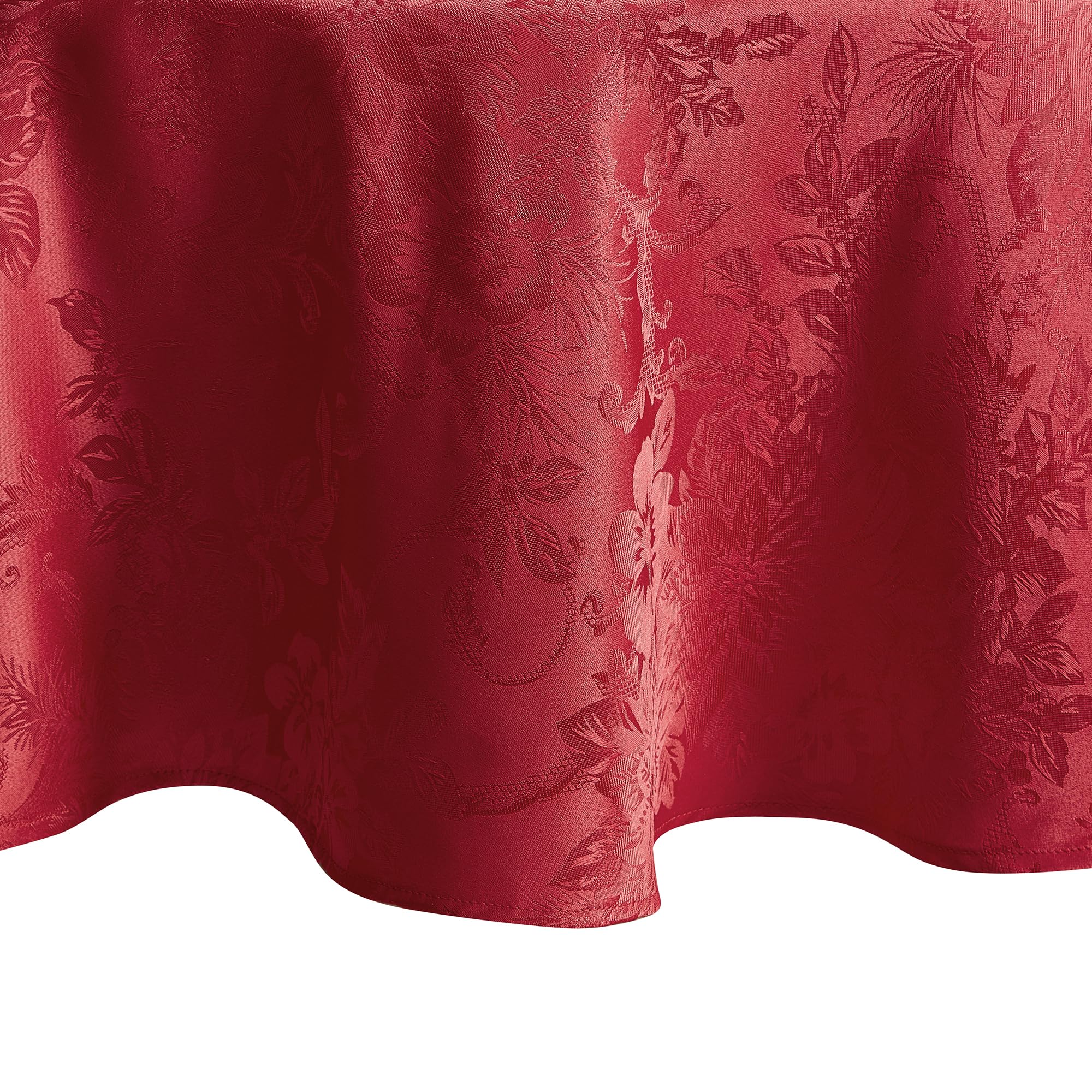 Elrene Home Fashions Poinsettia Elegance Jacquard Christmas/Holiday Waterproof Stain Resistant Dining Tablecloth, 70"X70" Round, Red