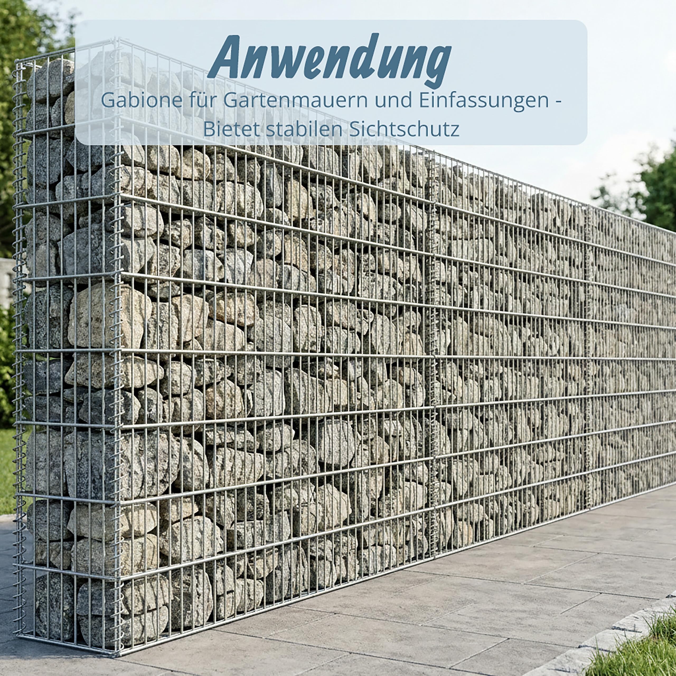 Relaxdays Gabione, Sichtschutz Garten, Steinkorb, 3.5mm Draht, silber | verzinkt, HBT: 100x200x30 cm, Gabionenwand, Stahl