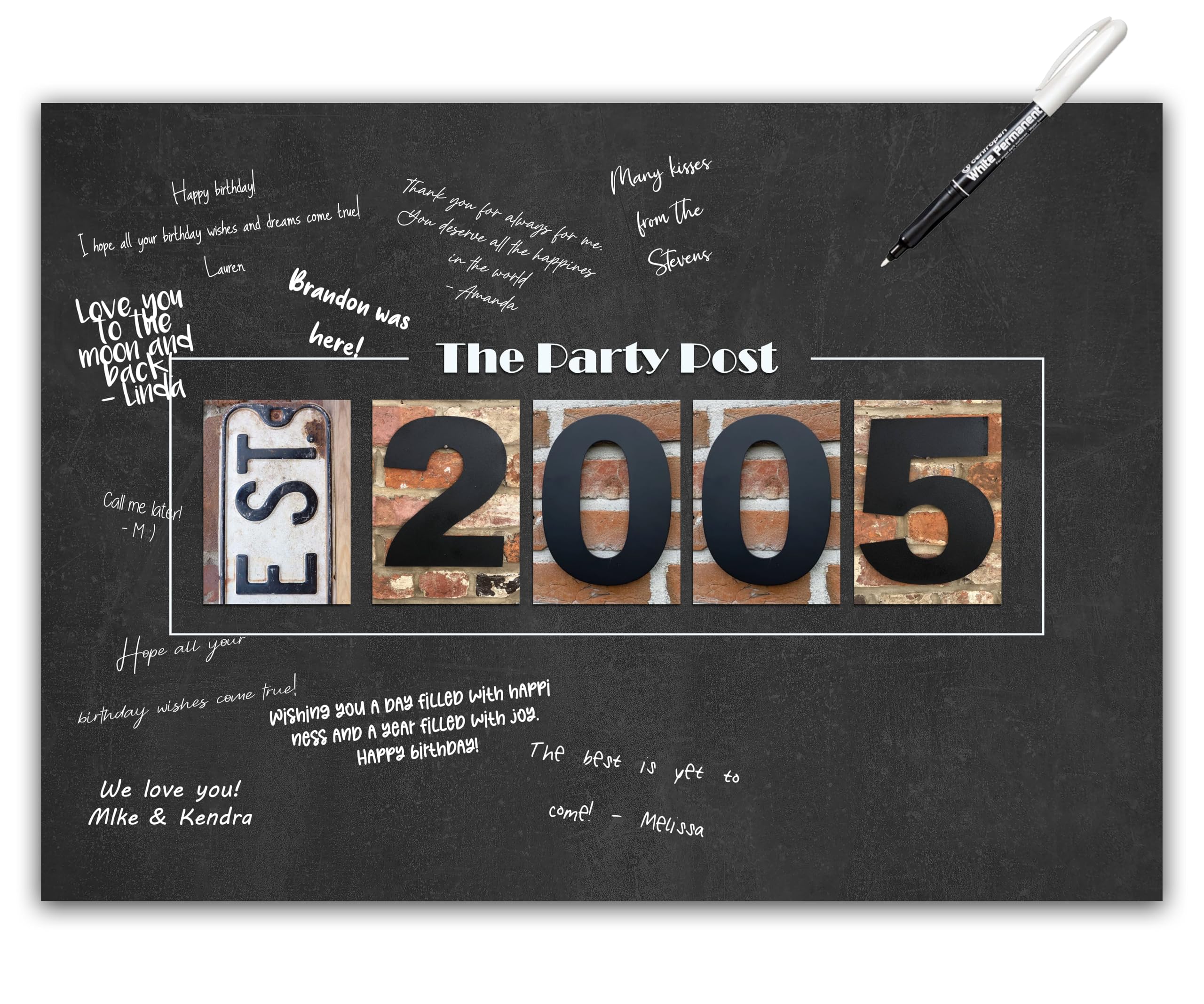 The Party Post Women's Est. 2005 21St Birthday Party Decorations - Chalkboard Guest Book Alternative Poster. A3 Party Sign For Him Or Her Turning 21 Years Old Signing Board For Or Men. Rustic 2005 Wall Art Banner For Wishes