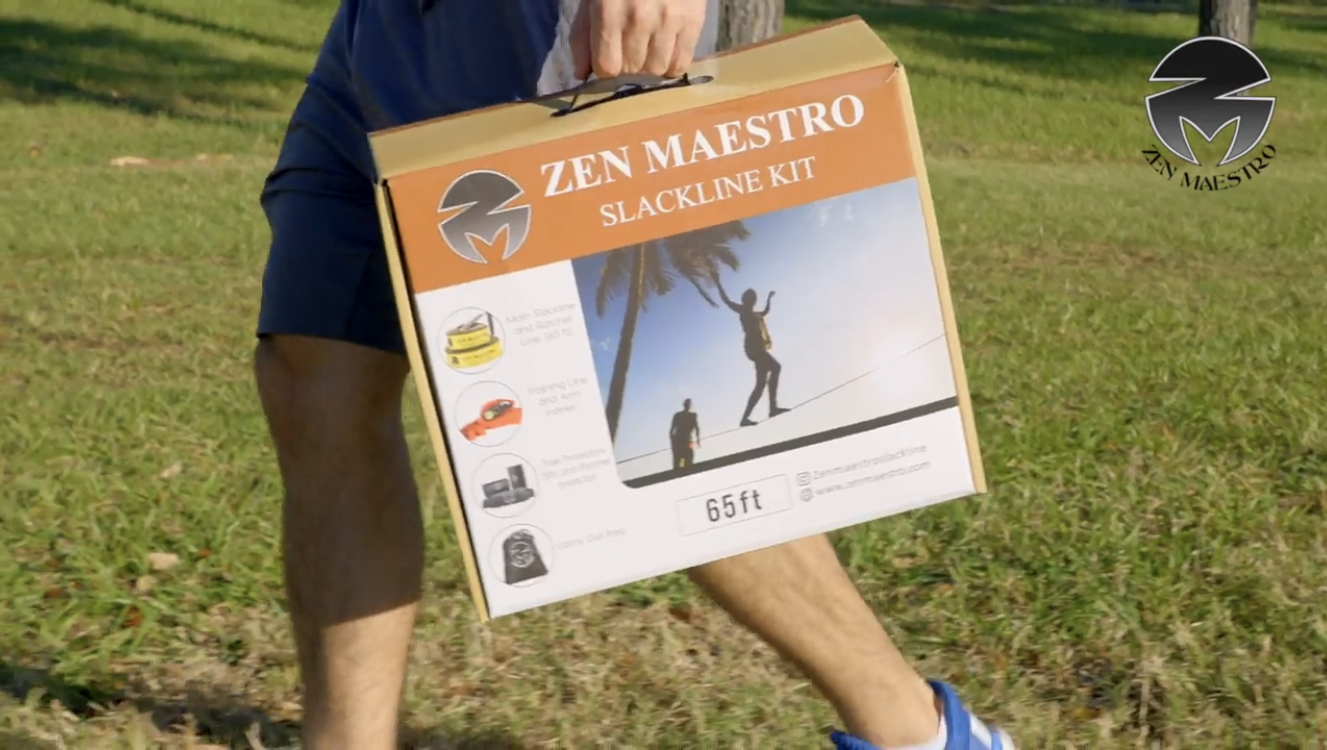 Kit Slackline De 65 Pies Con Bolsa De Transporte De Protectores De árbol Y Trinquete, Folleto De Instrucciones De Zen Maestro Para Patio Trasero Al Aire Libre, Diversión Para Niños Y