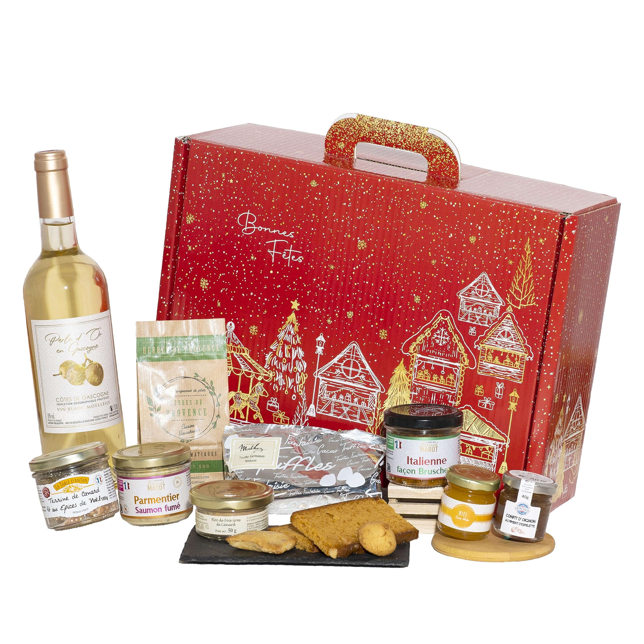 COLIS GOURMANDS - Cesta recortada - Caja gourmand para regalar - Cesta gourmet - Ideal para regalo del Día de la Madre, Día del Padre, Cumpleaños, Navidad, Retiro - Cesta tapizada - Estuche "Le Refin"