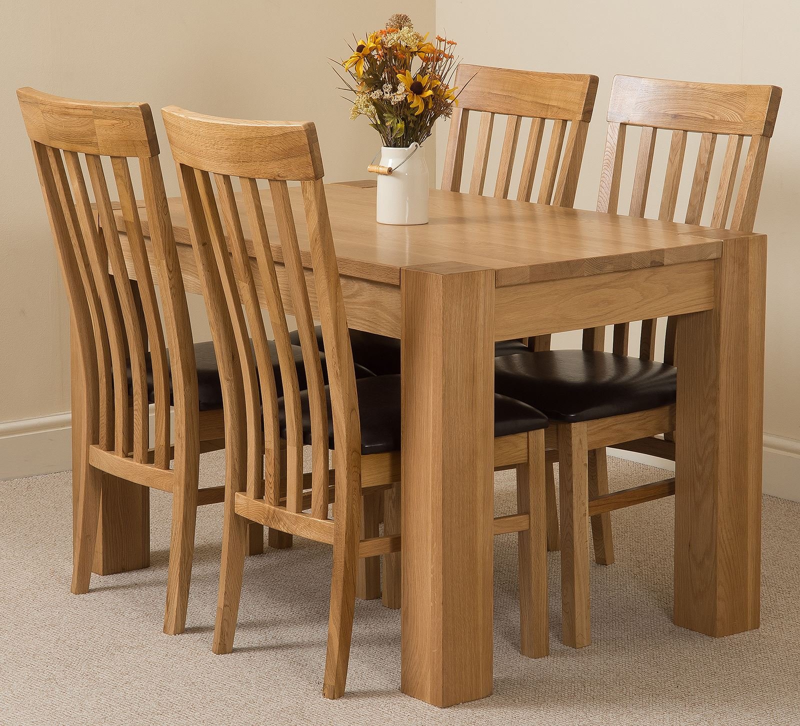 OAK FURNITURE KING Kuba 125 x 80cm Oak Small Dining Table and 4 Chairs Dining Set (Harvard Chairs)