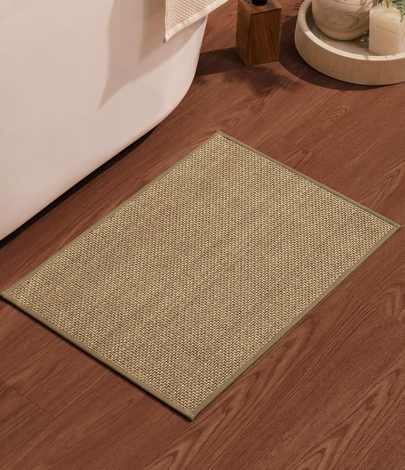 YIHOUSE Bathroom Rugs Mat 17x24- Small Non Slip Bath Mat Quick Dry Absorbent, Thin Bathroom Rugs Fit Under Door, Neutral Easy Jute Beige 17"x24"