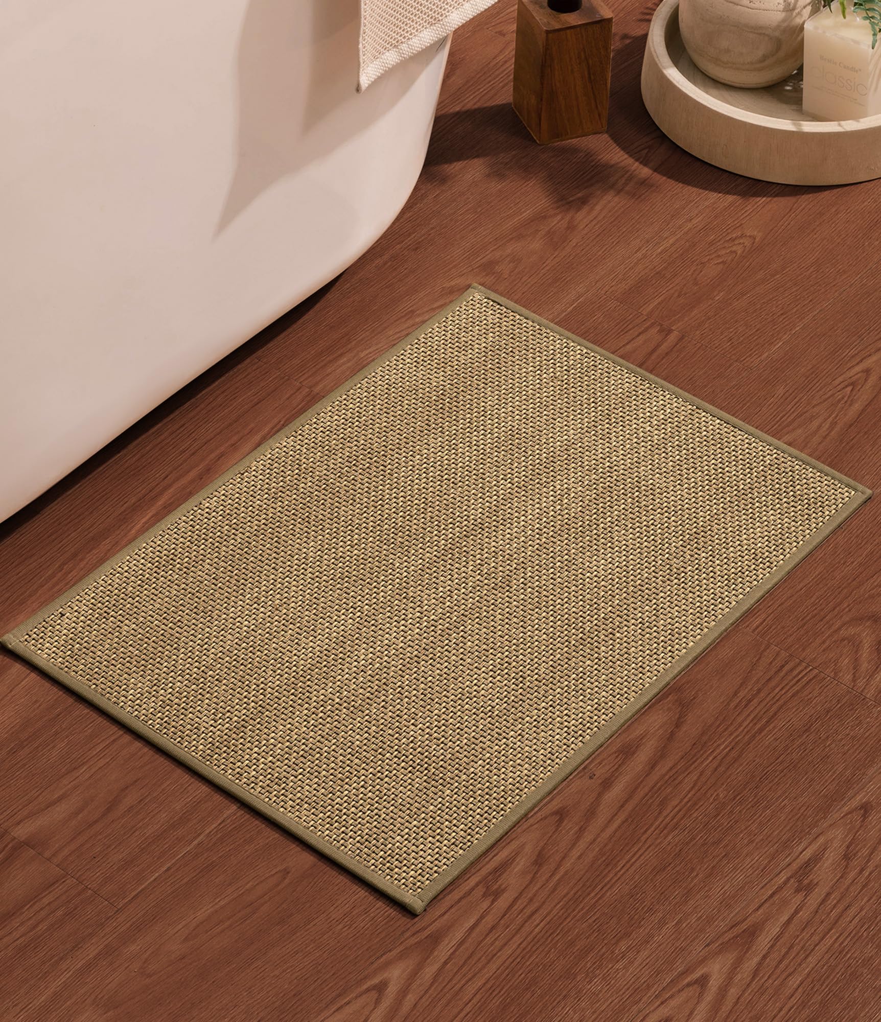 YIHOUSE Bathroom Rugs Mat 17x24- Small Non Slip Bath Mat Quick Dry Absorbent, Thin Bathroom Rugs Fit Under Door, Neutral Easy Jute Beige 17"x24"