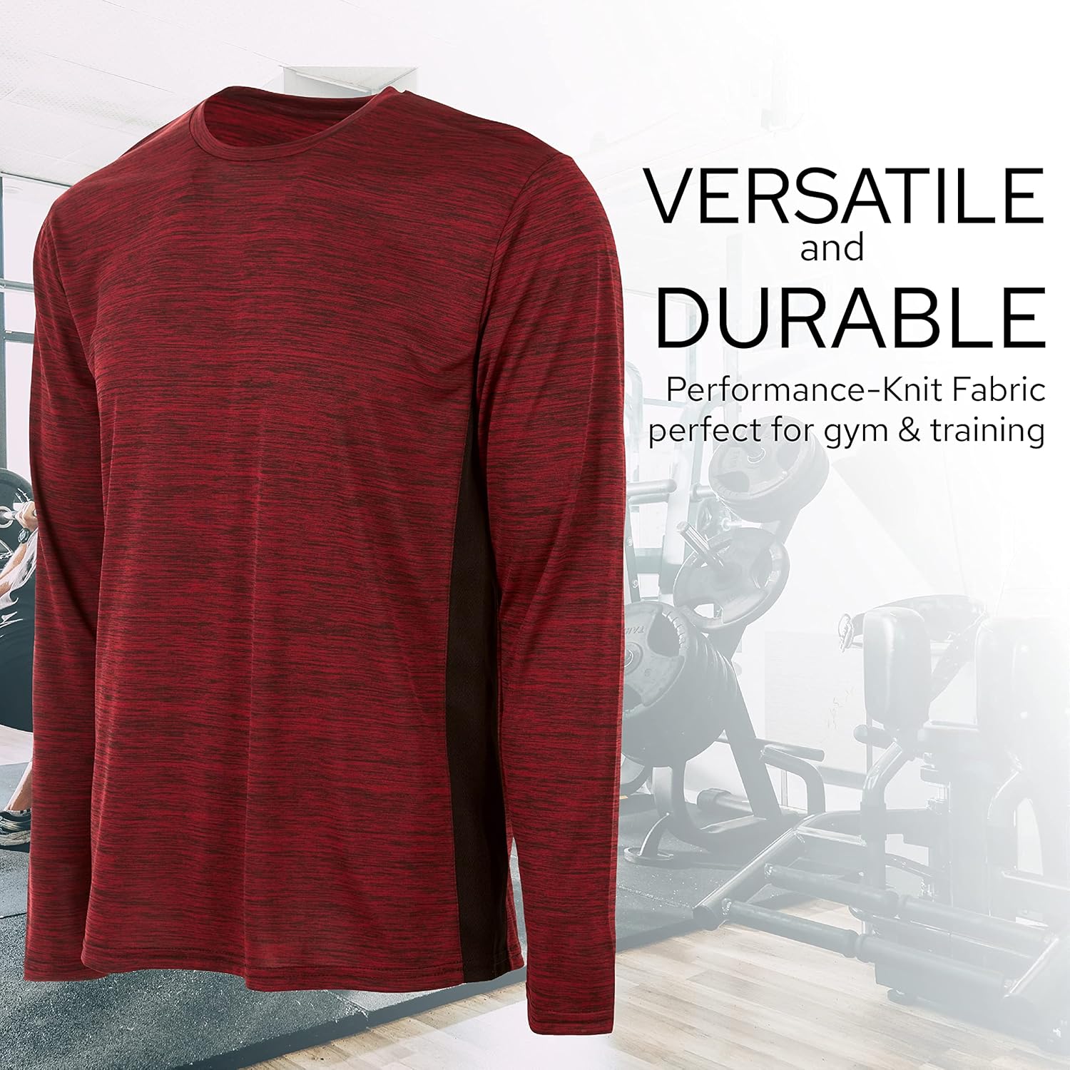 Essential Elements Mens Active T-Shirt - Quick-Dry Athletic Workout Training Crew Neck Long Sleeve Top 5 Pack - Image 3