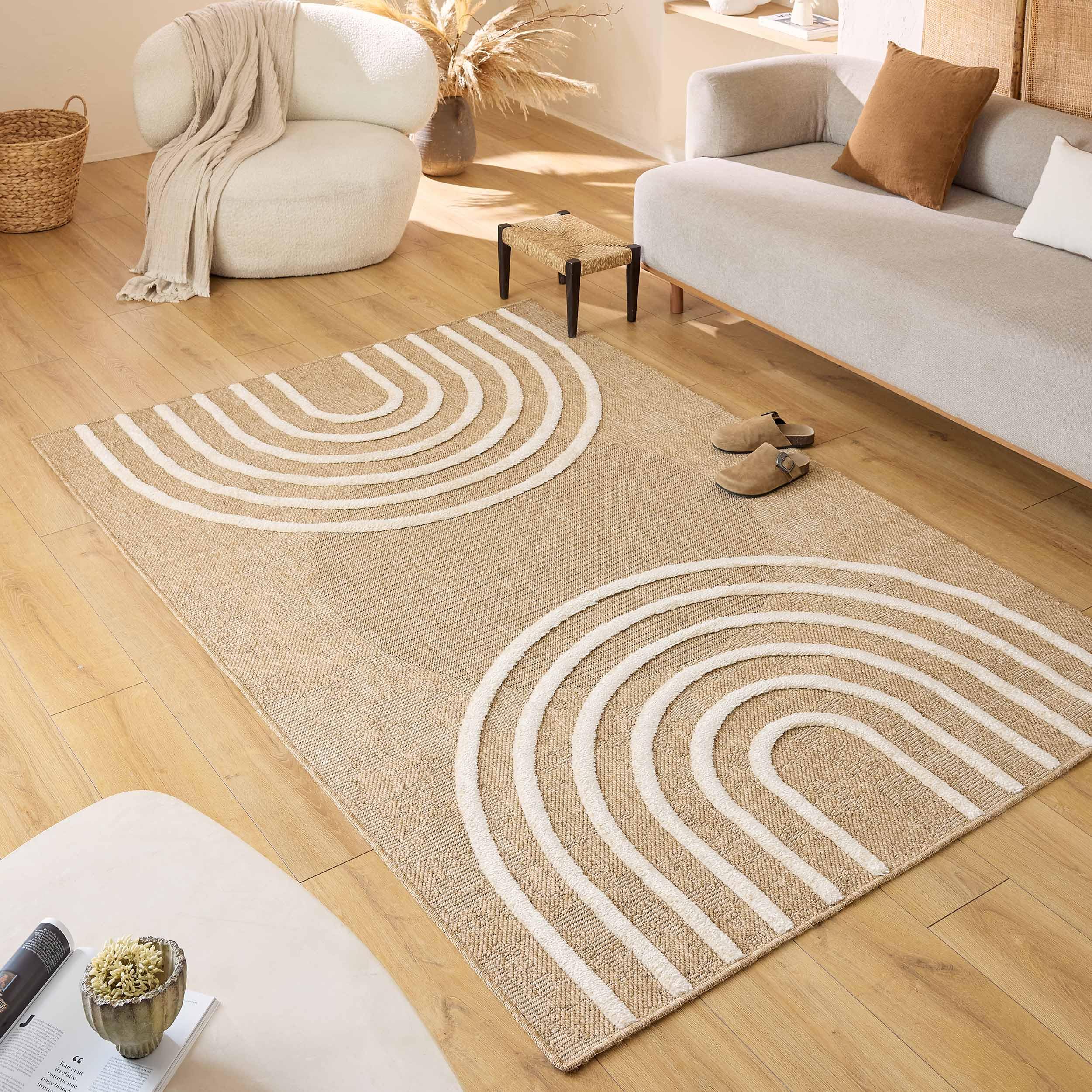 Nazar Palma Teppich, Jute-Look, Naturfarbe – 200x290 Cm, Polypropylen, 12 Mm Flor – Boho-Teppich Für Wohnzimmer & Schlafzimmer (Schwarz)