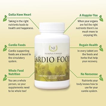 Cardio Food Supplement | Whole Food Heart & Circulatory Support | Organic Ingredients | Blood Flow & Vascular Health | 100 Tablets | Made in USA