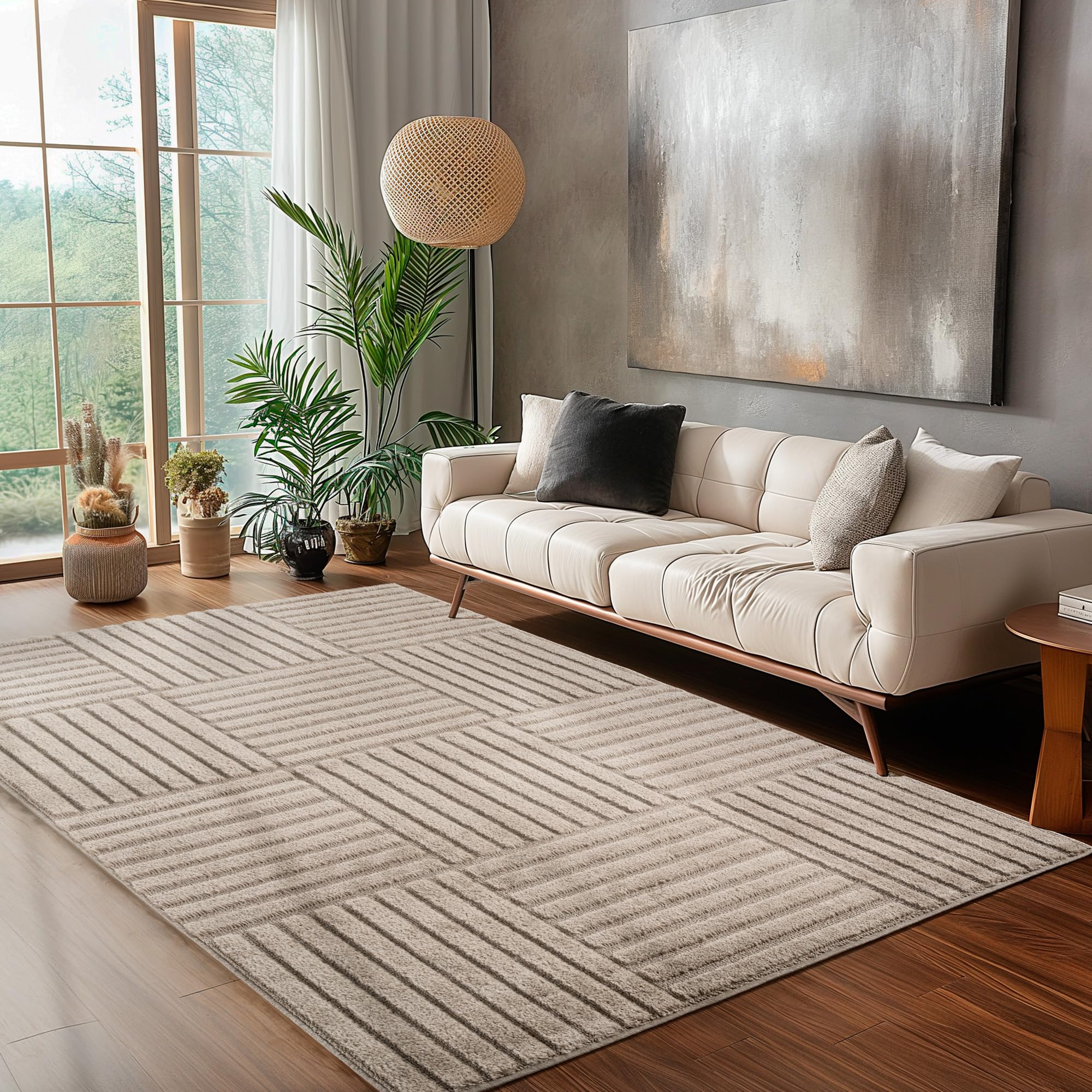 Carpettex Wohnzimmer Teppich Hochflor Skandi Boho Design Hoch-Tief Effekt Weicher Shaggy Langflor Flauschig