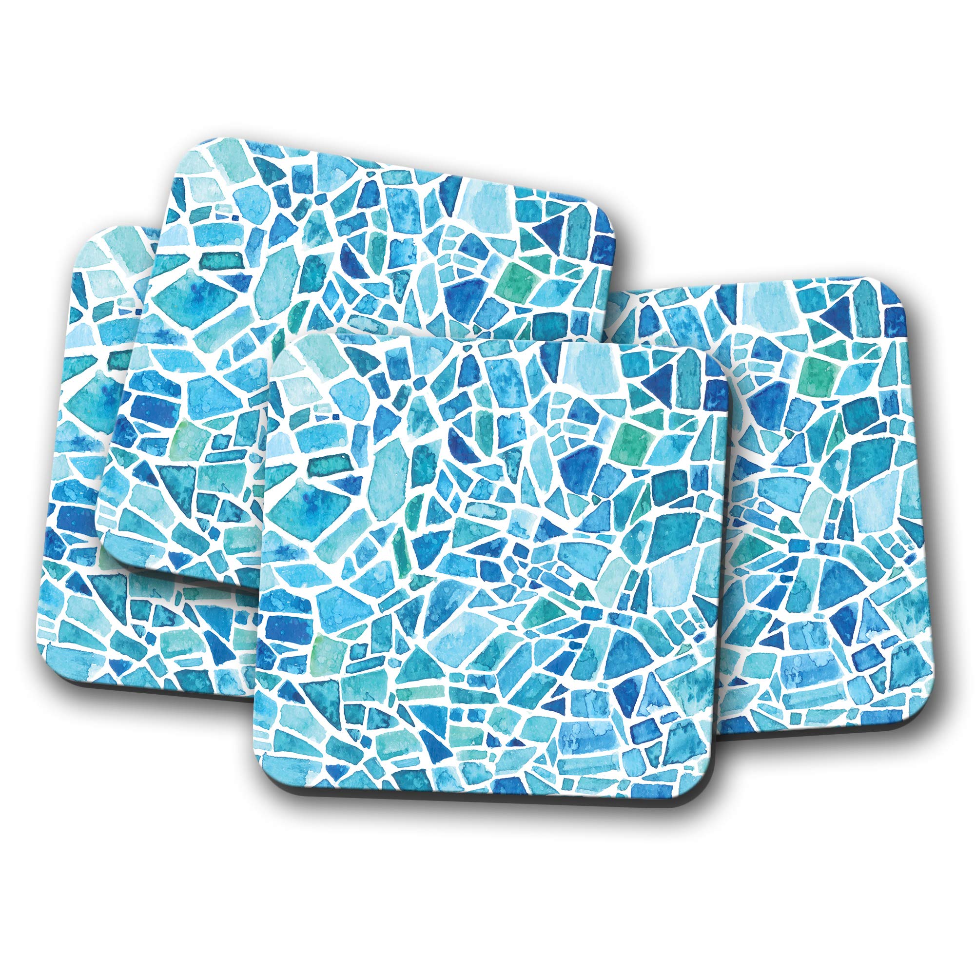 Destination Vinyl Ltd Multicolor 4 Set - Blue Mosaic Coaster - Stone Interior Design Funky #16412