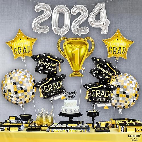 Miniatura 5 de KatchOn, Globos de graduación multicolor de felicitaciones 2024  Paquete de 8  Globos de aluminio 2024 con globos de discoteca de graduación para
