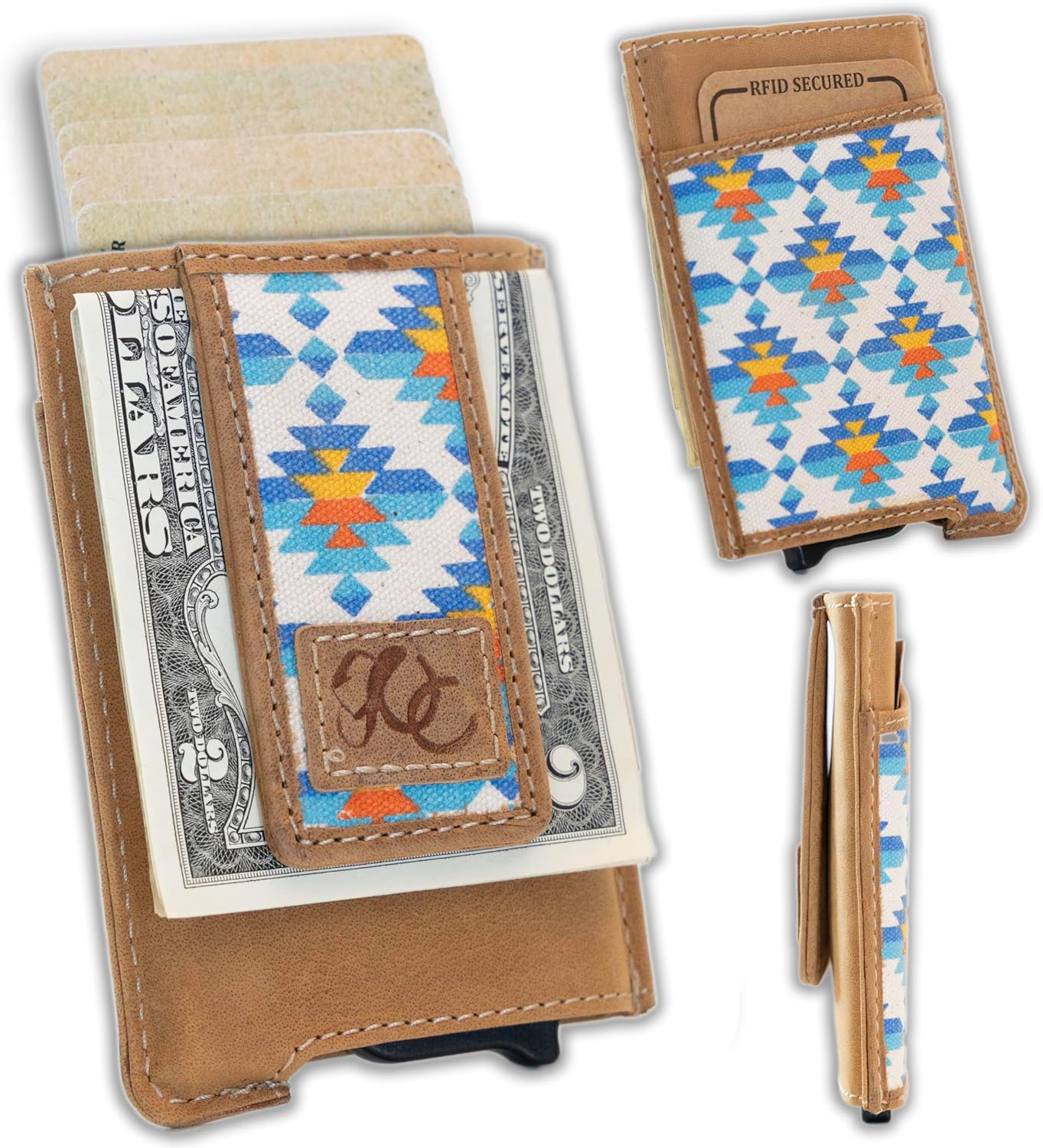 UC Leather Company Men's Auto Pop Up Wallet RFID Blocking, Full-Grain Leather, 7 Card Capacity (Aztec)