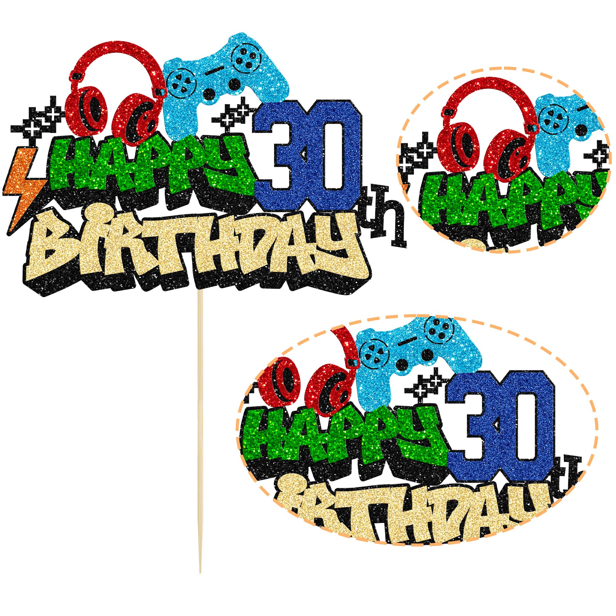 Gyufise 1Pcs Happy 30th Birthday Cake Topper Glitter Video Game Cake Pick Game On Controllers Eighteen Cheers to 18 Years Cake Decoration for Game Theme Happy 30th Birthday Party Supplies 2